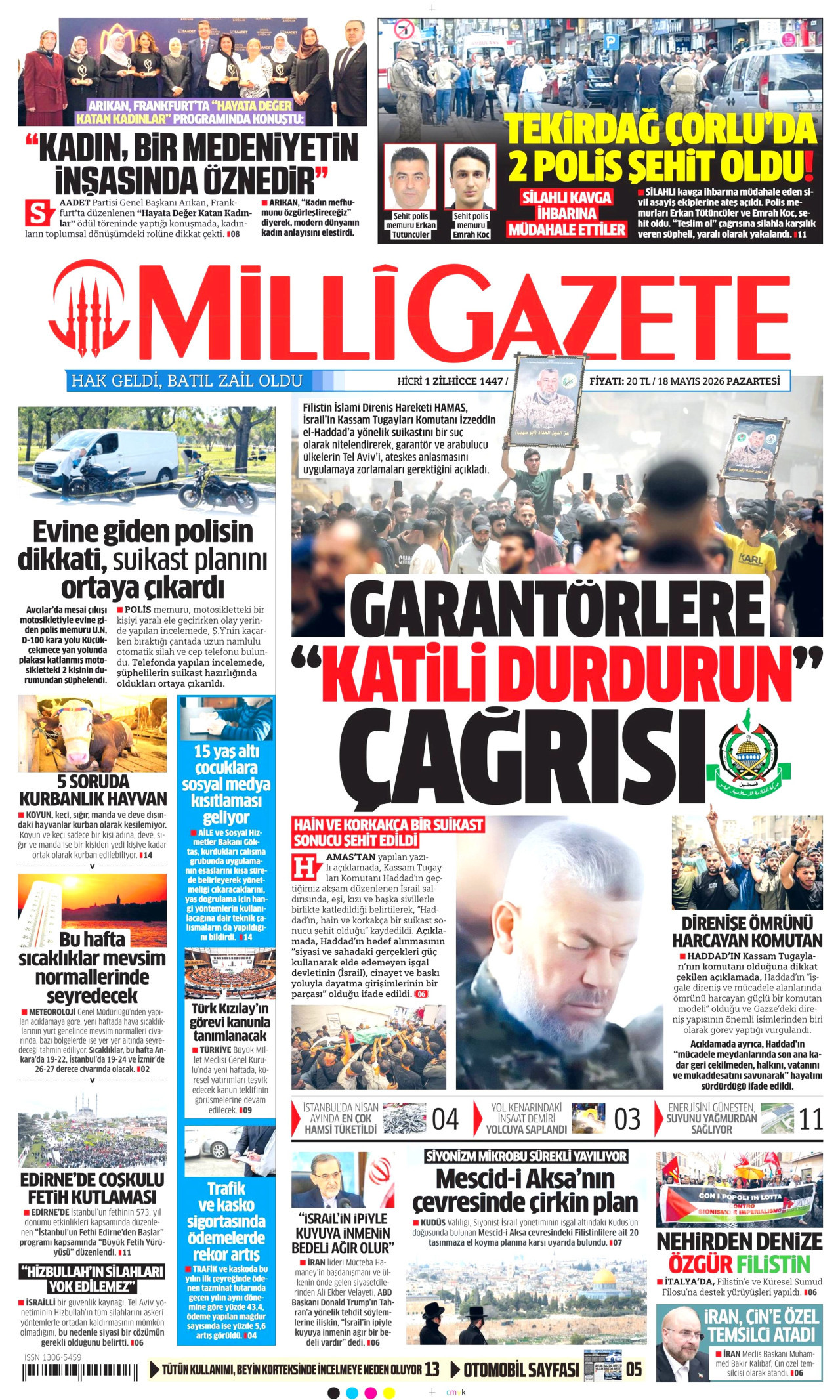 Milli Gazete Gazetesi Manşeti - 18 Mayıs 2026 Birinci Sayfa