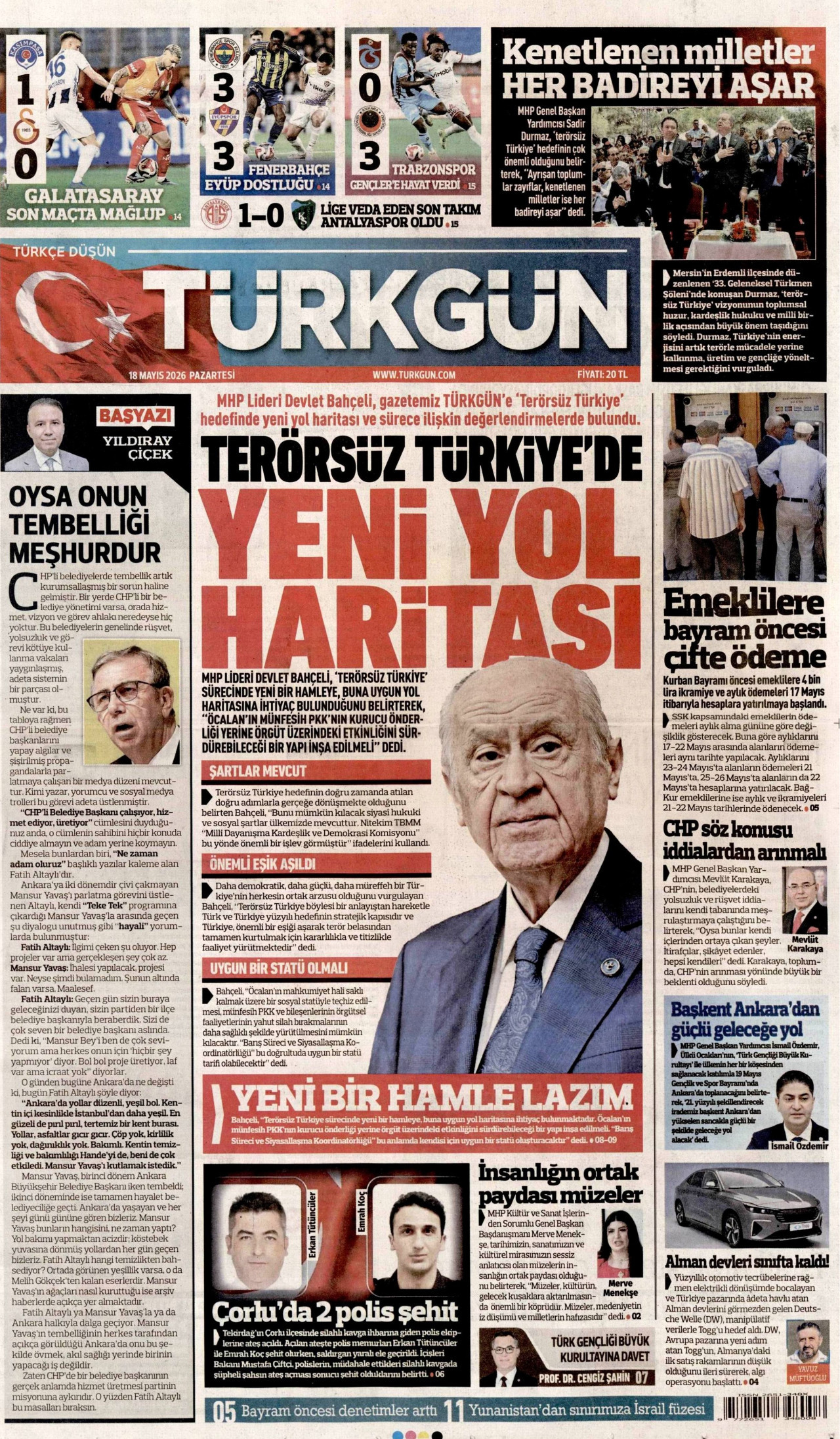 Türkgün Gazetesi Manşeti - 18 Mayıs 2026 Birinci Sayfa