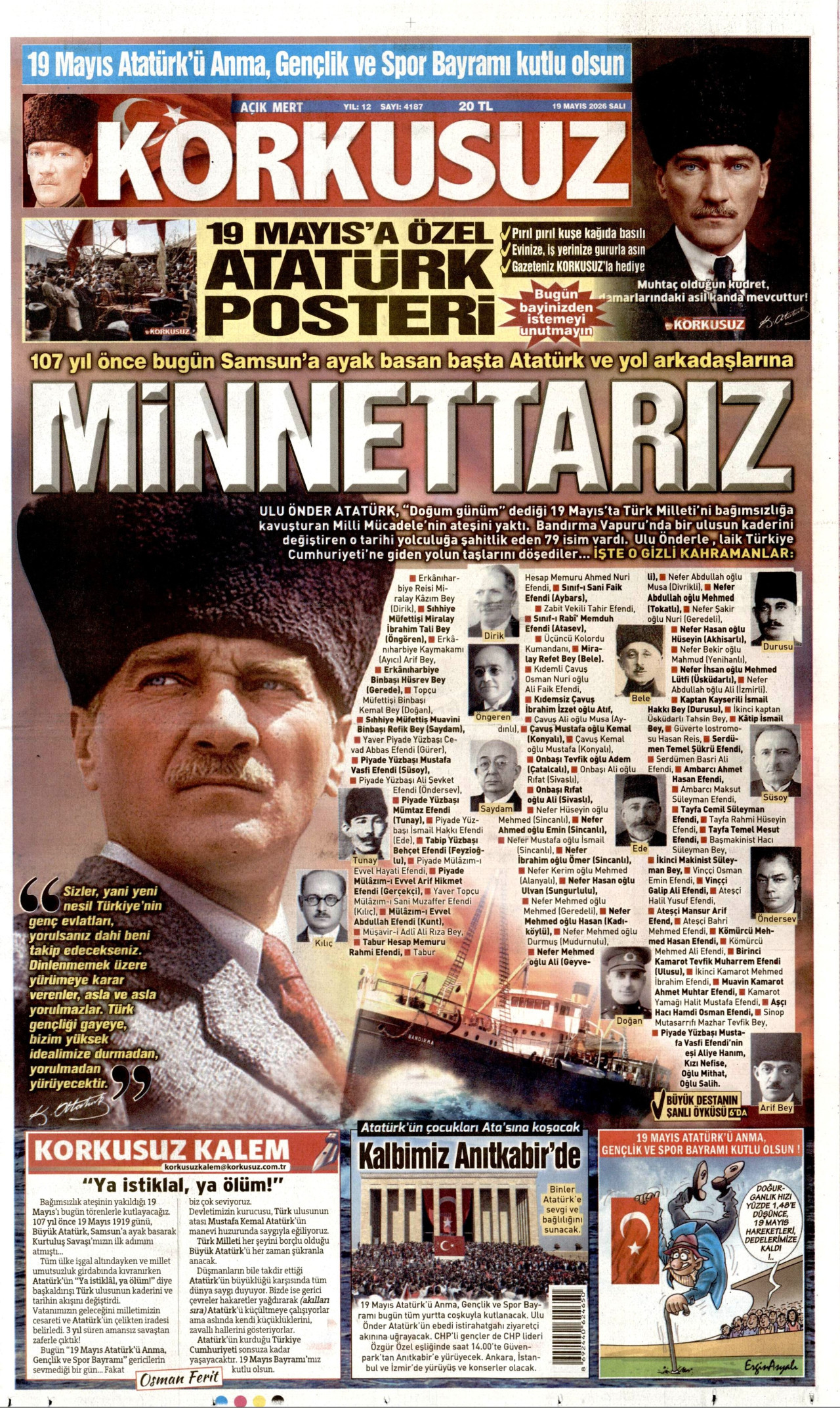 Korkusuz Gazetesi Manşeti - 19 Mayıs 2026 Birinci Sayfa