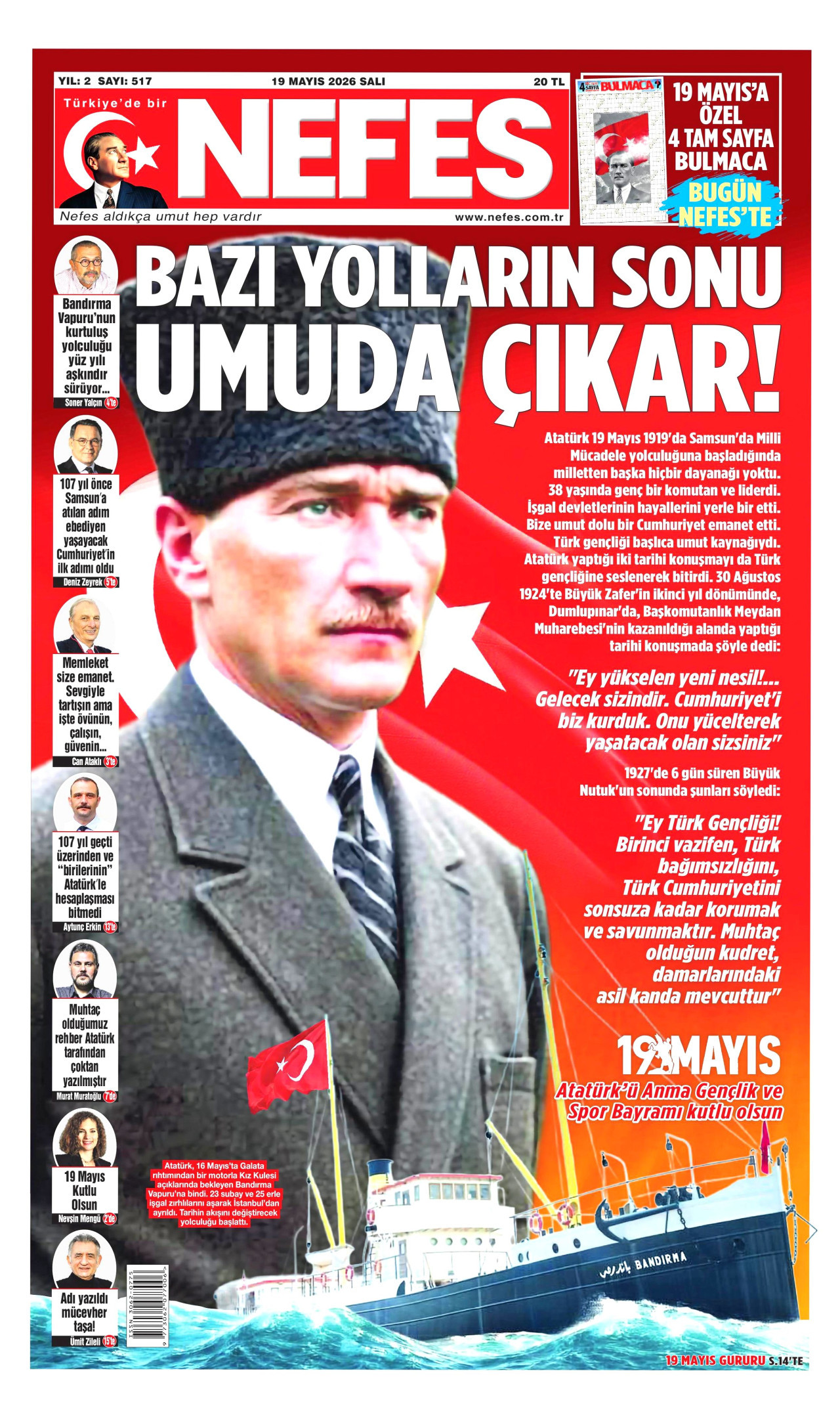 Nefes Gazetesi Manşeti - 19 Mayıs 2026 Birinci Sayfa