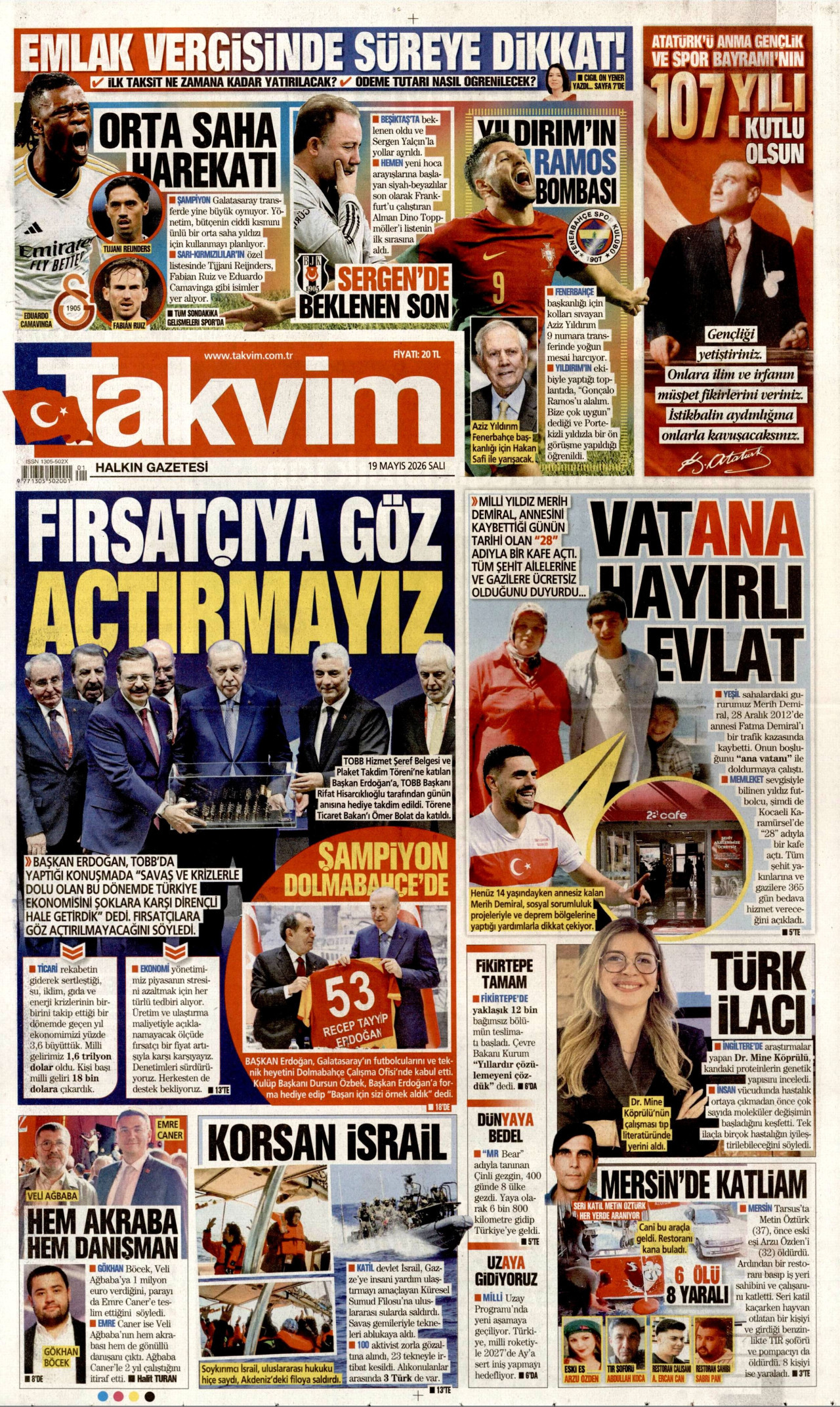 Takvim Gazetesi Manşeti - 19 Mayıs 2026 Birinci Sayfa