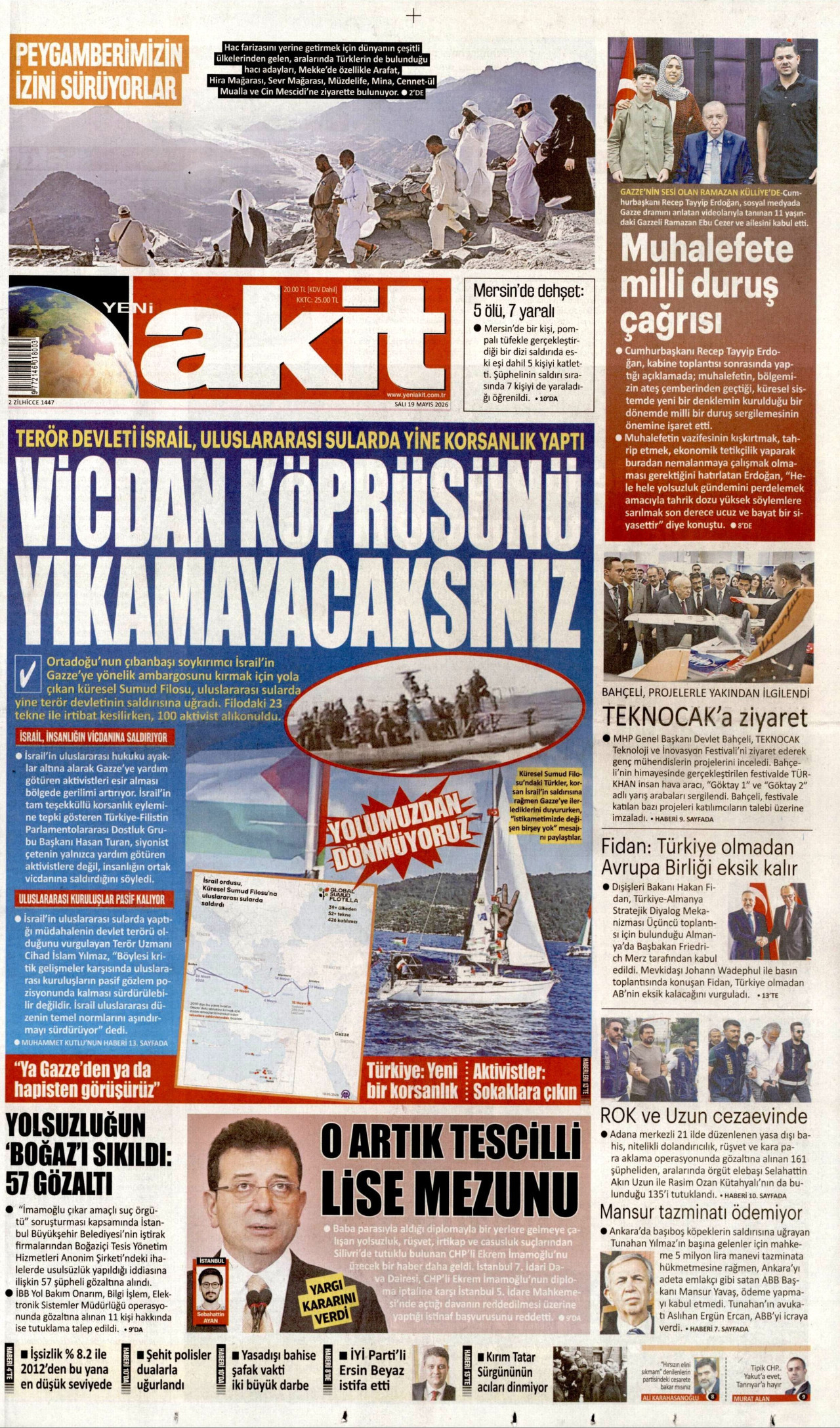 Yeni Akit Gazetesi Manşeti - 19 Mayıs 2026 Birinci Sayfa