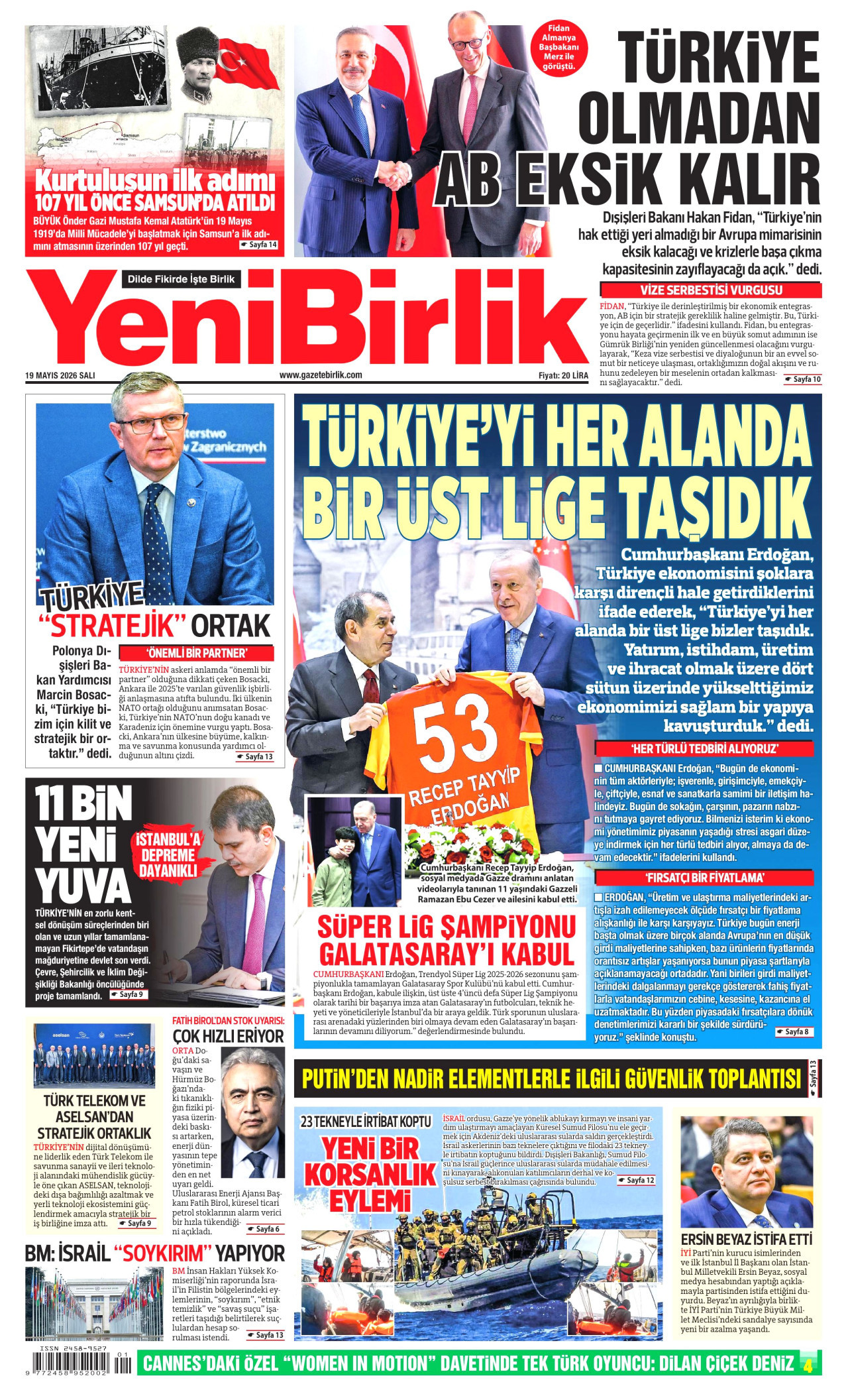 YeniBirlik Gazetesi Manşeti - 19 Mayıs 2026 Birinci Sayfa