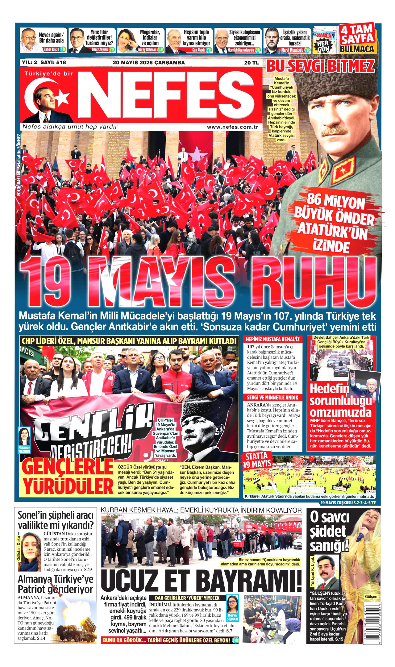 Nefes Gazetesi Manşeti - 20 Mayıs 2026 Birinci Sayfa