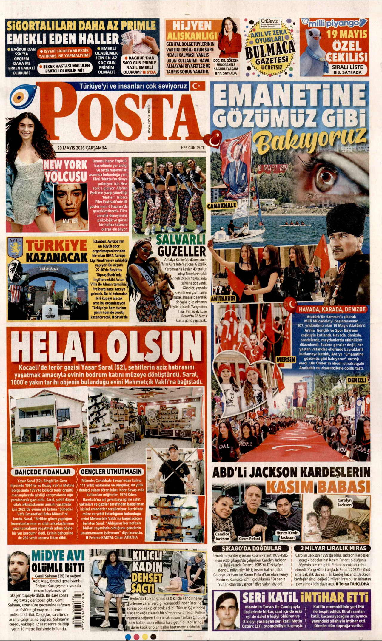 Posta Gazetesi Manşeti - 20 Mayıs 2026 Birinci Sayfa