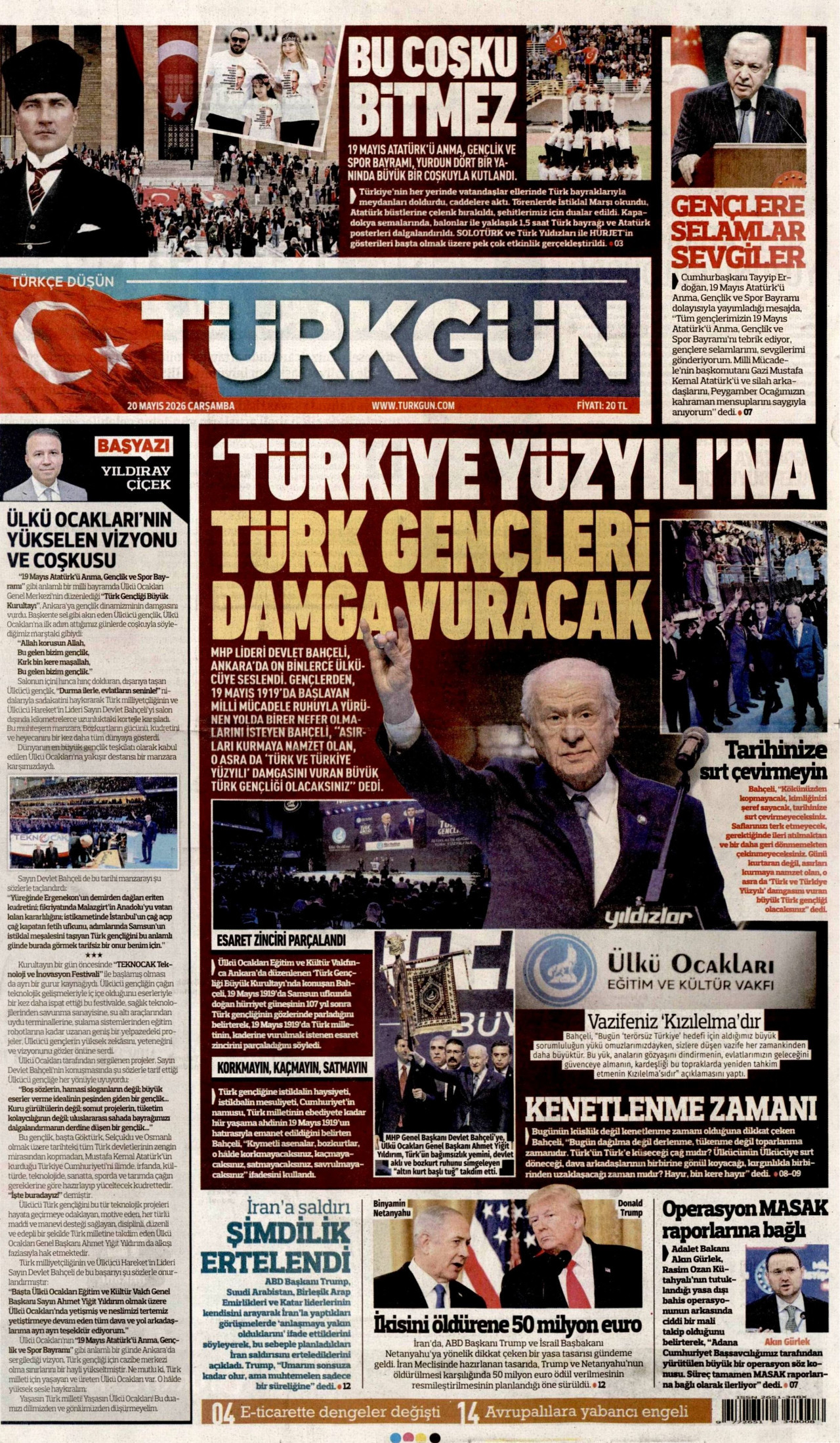 Türkgün Gazetesi Manşeti - 20 Mayıs 2026 Birinci Sayfa