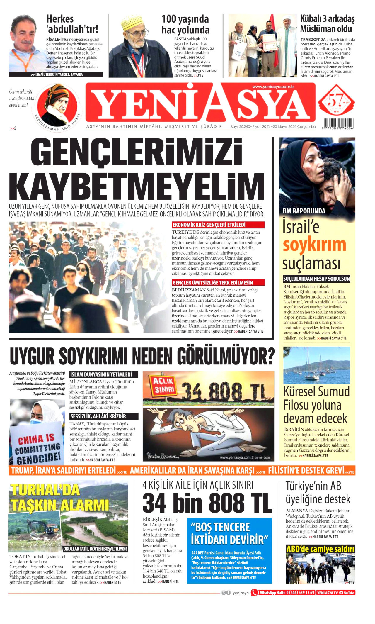 Yeni Asya Gazetesi Manşeti - 20 Mayıs 2026 Birinci Sayfa