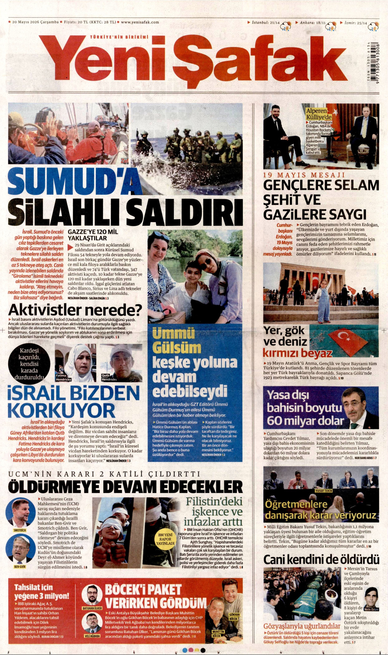 Yeni Şafak Gazetesi Manşeti - 20 Mayıs 2026 Birinci Sayfa