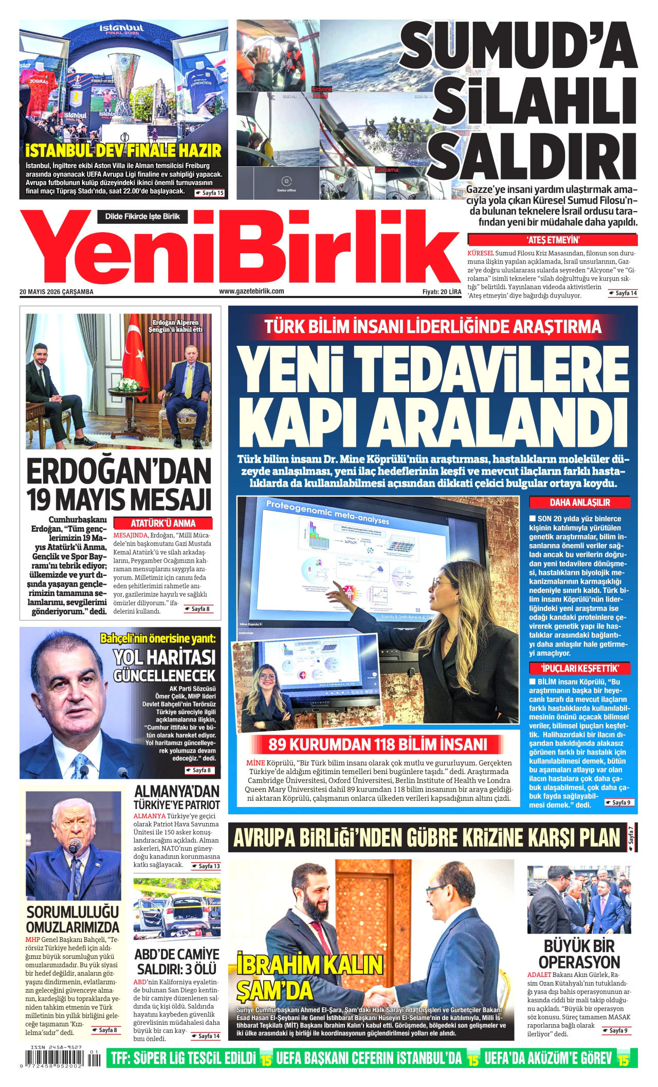 YeniBirlik Gazetesi Manşeti - 20 Mayıs 2026 Birinci Sayfa