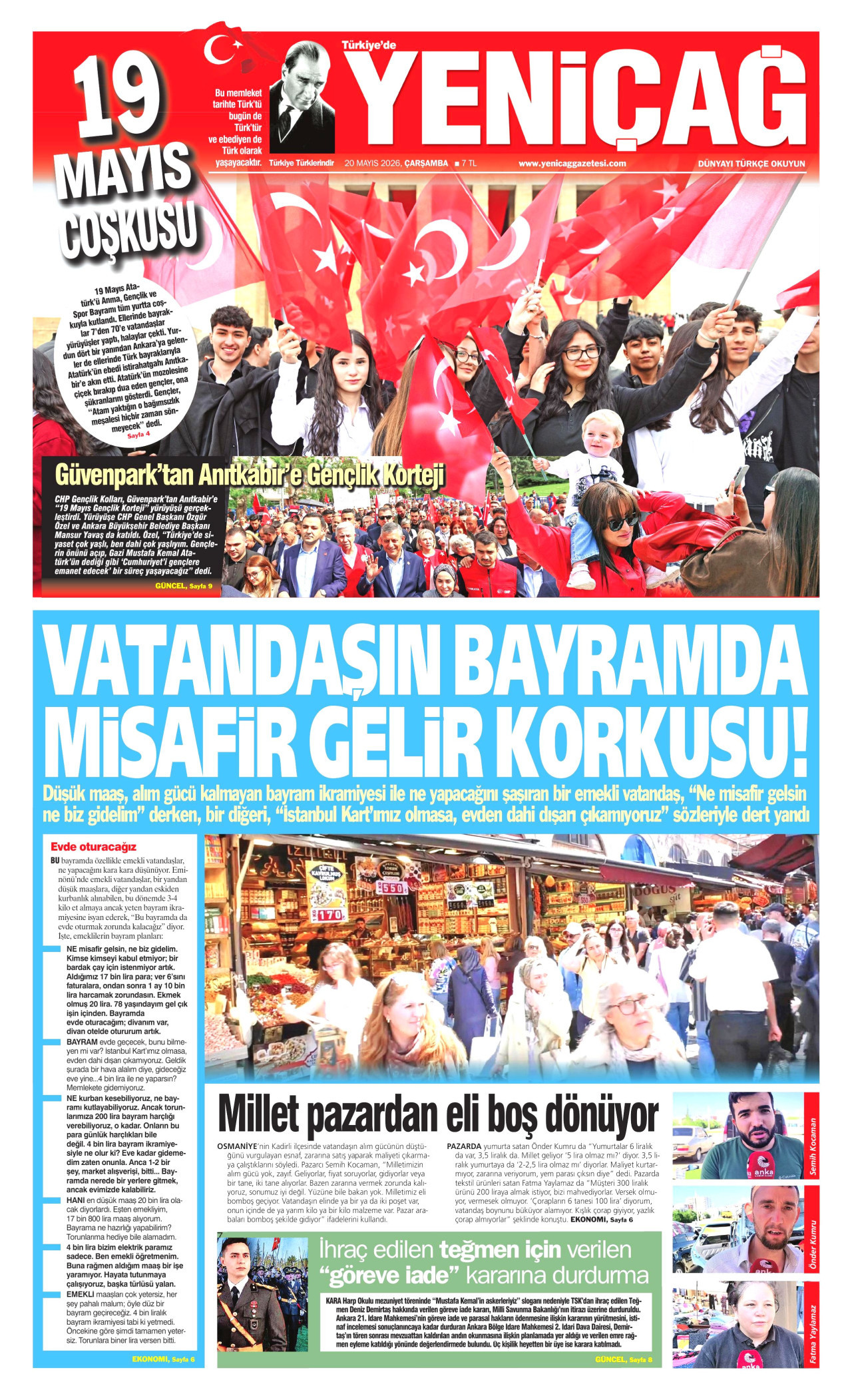 Yeniçağ Gazetesi Manşeti - 20 Mayıs 2026 Birinci Sayfa