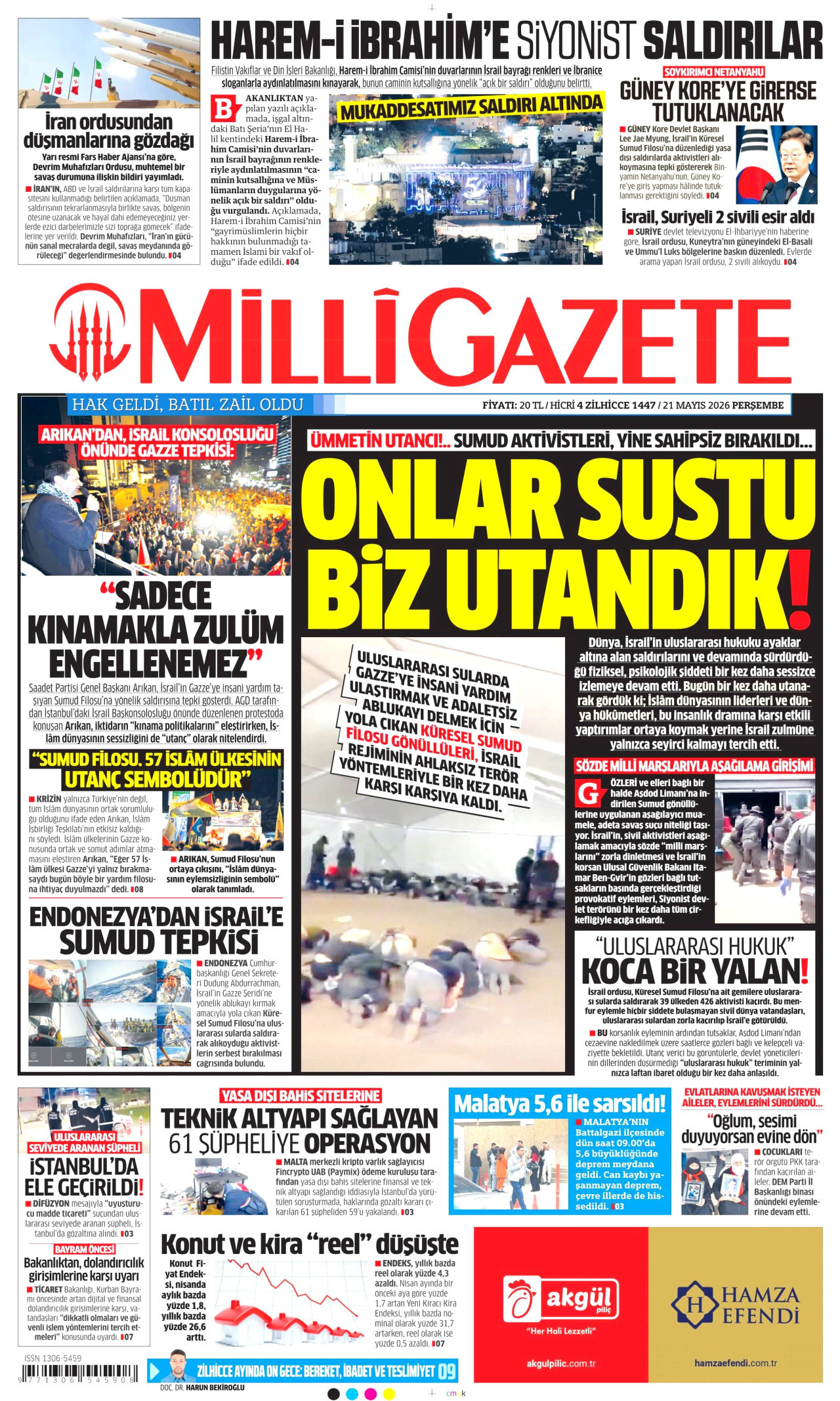 Milli Gazete Gazetesi Manşeti - 21 Mayıs 2026 Birinci Sayfa