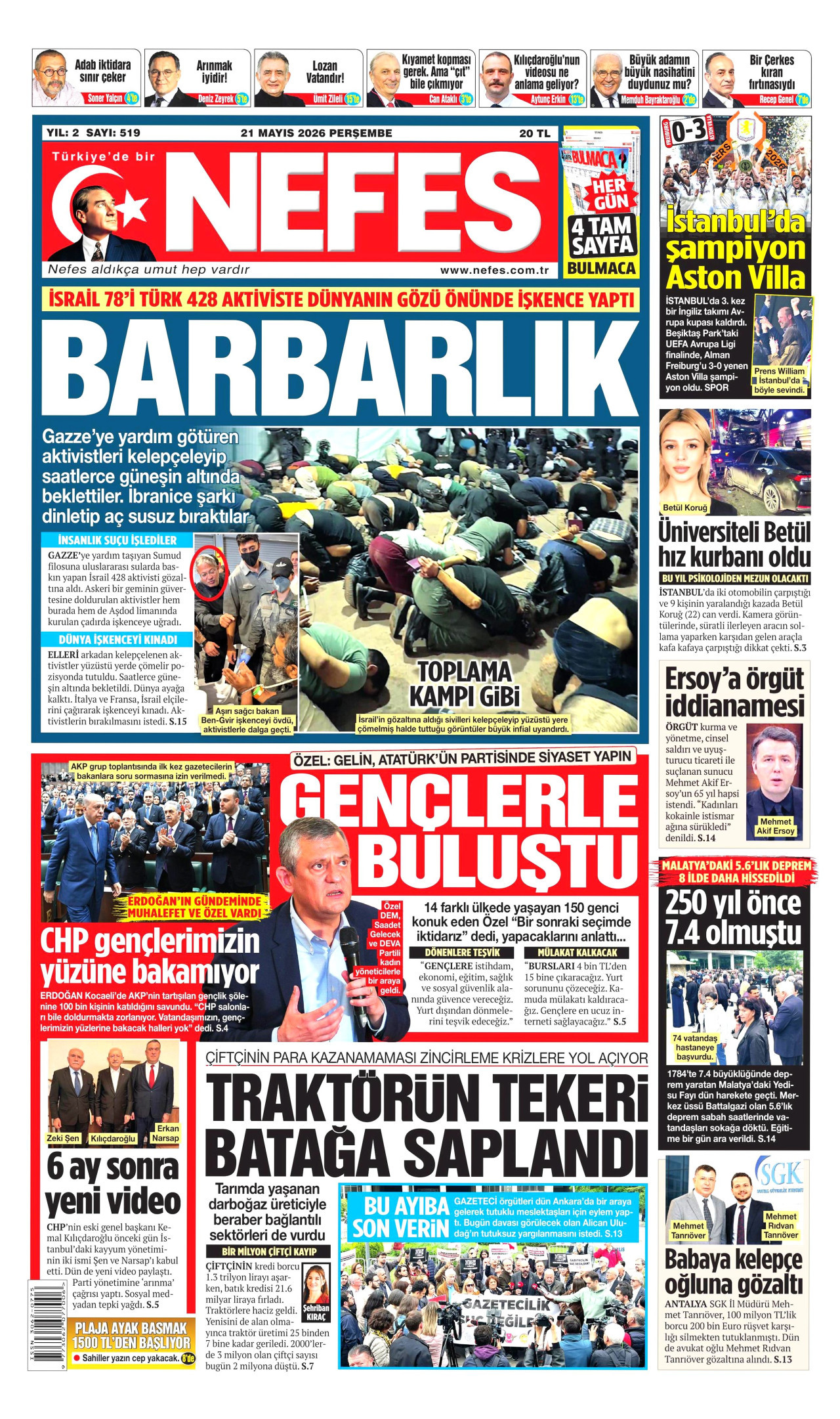 Nefes Gazetesi Manşeti - 21 Mayıs 2026 Birinci Sayfa