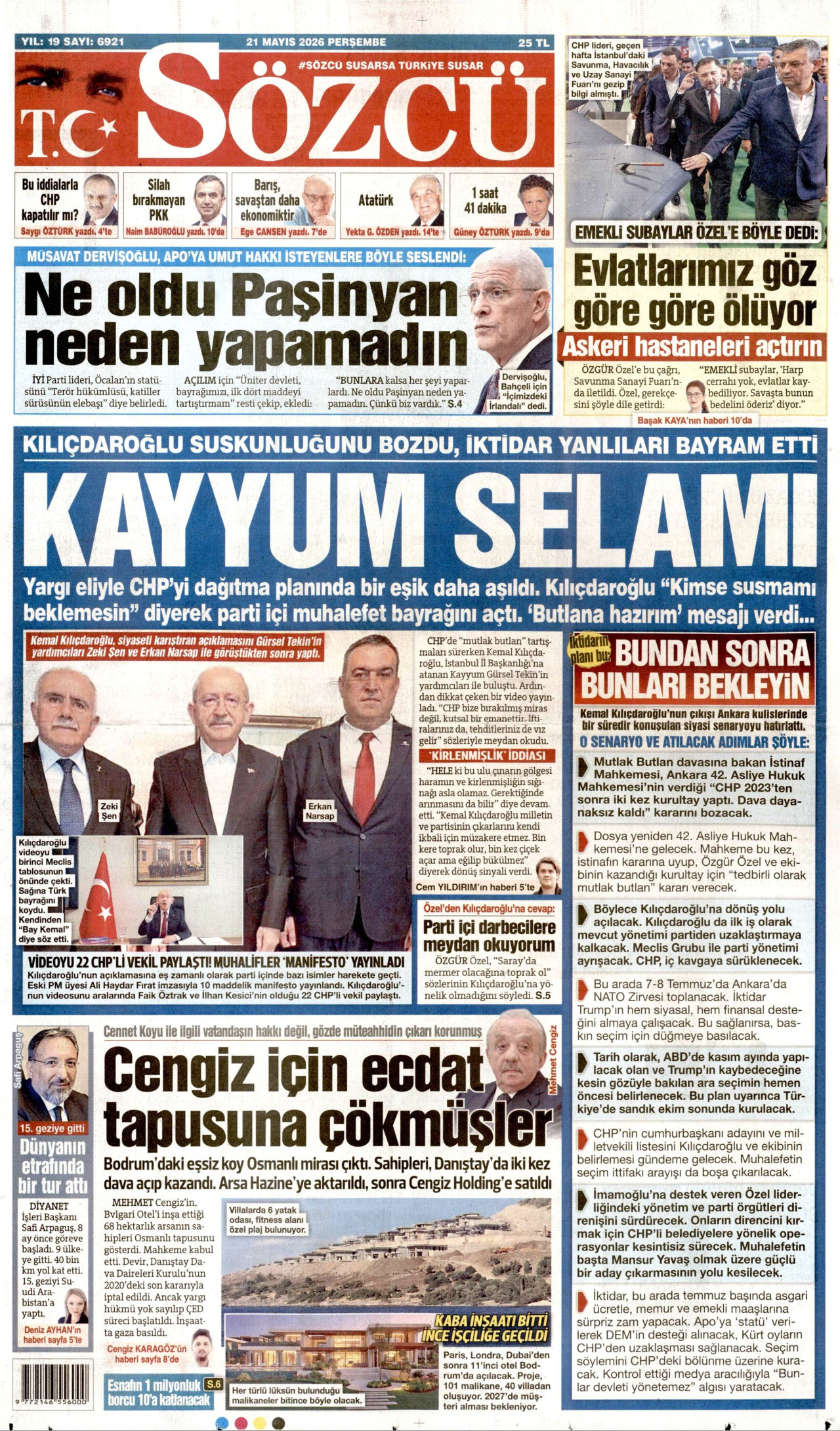 Sözcü Gazetesi Manşeti - 21 Mayıs 2026 Birinci Sayfa