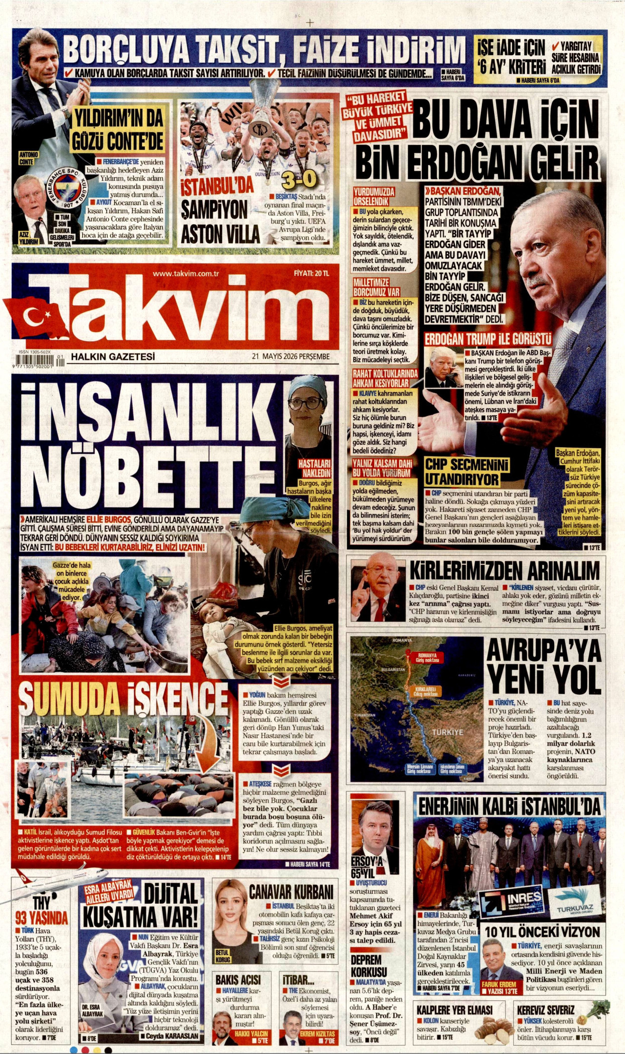 Takvim Gazetesi Manşeti - 21 Mayıs 2026 Birinci Sayfa