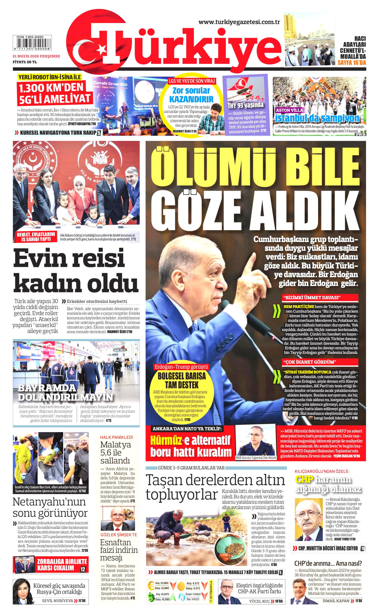 Türkiye Gazetesi Gazetesi Manşeti - 21 Mayıs 2026 Birinci Sayfa