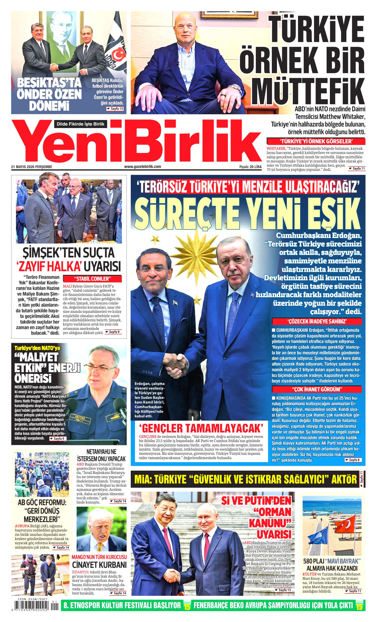 YeniBirlik Gazetesi Manşeti - 21 Mayıs 2026 Birinci Sayfa
