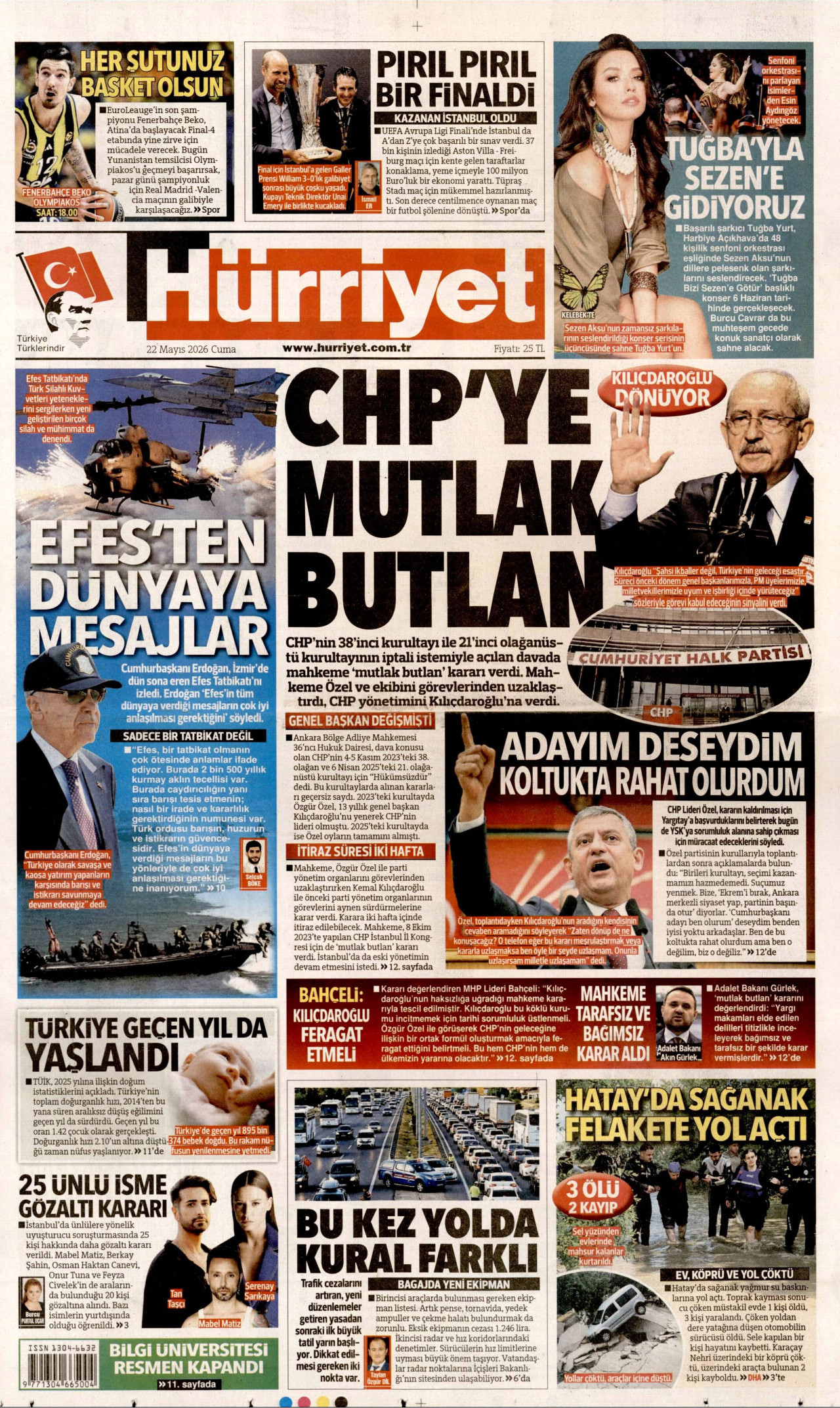Hürriyet Gazetesi Manşeti - 22 Mayıs 2026 Birinci Sayfa