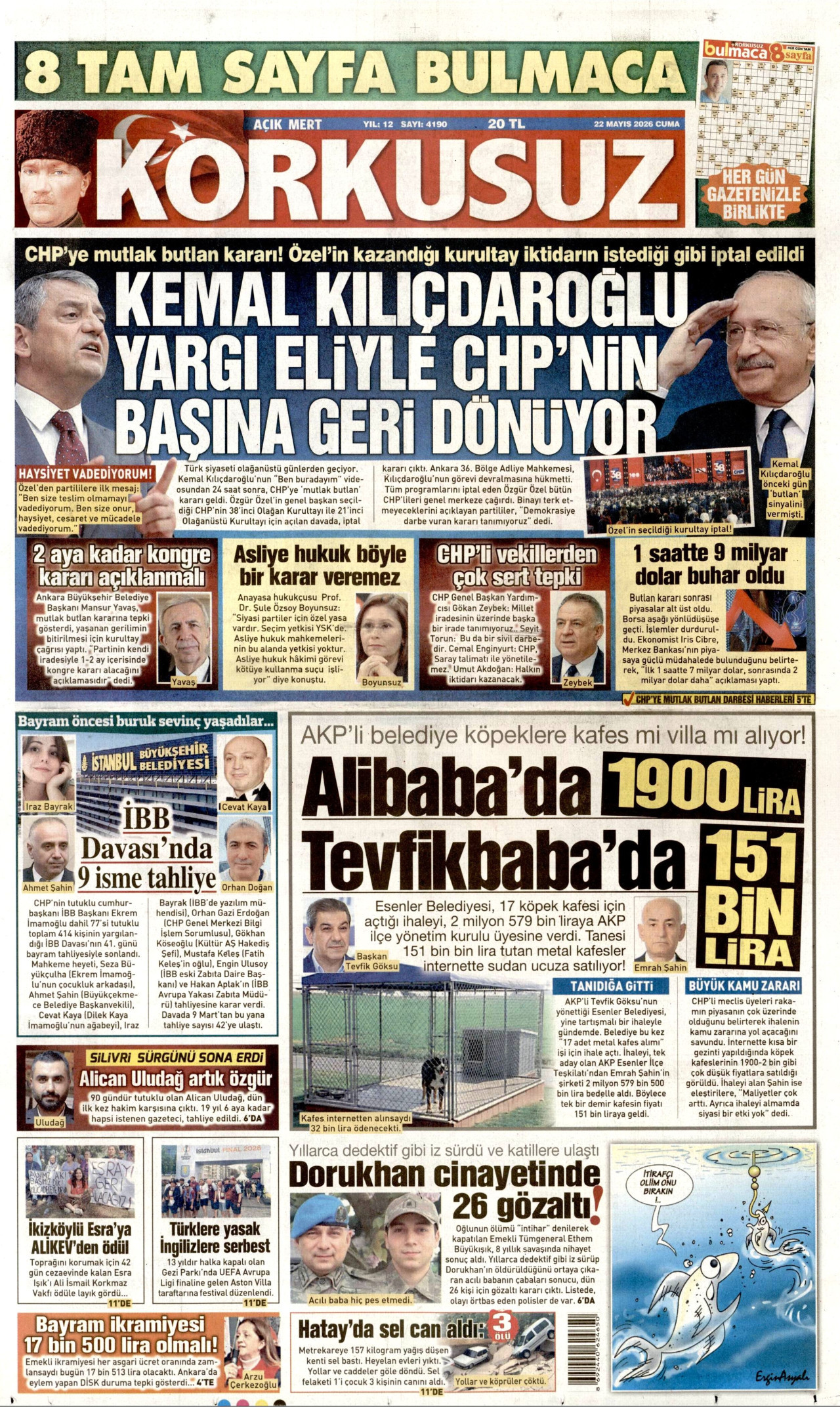 Korkusuz Gazetesi Manşeti - 22 Mayıs 2026 Birinci Sayfa