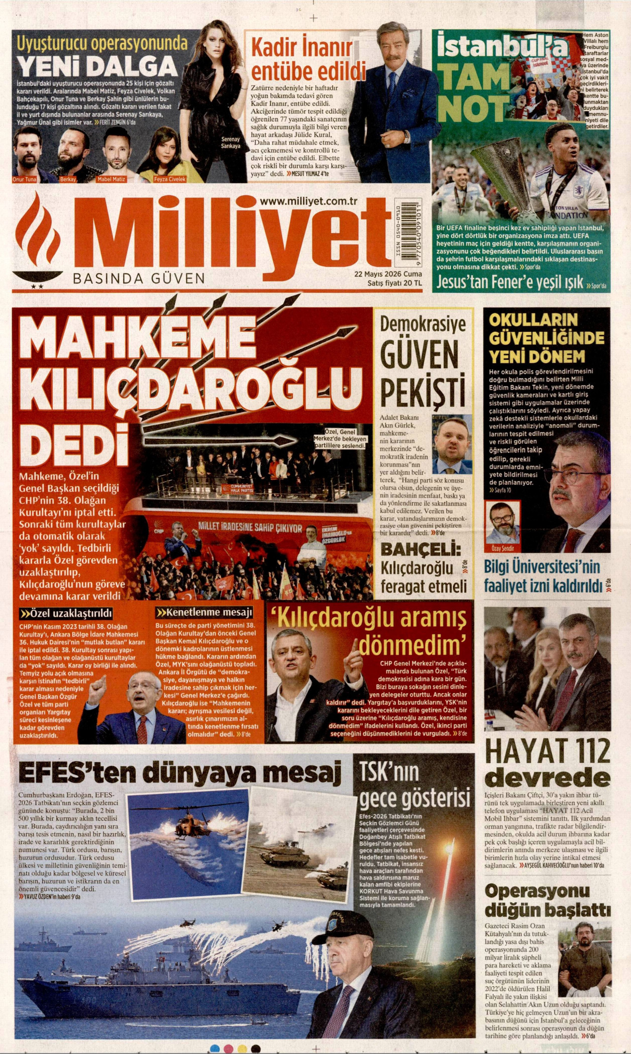Milliyet Gazetesi Manşeti - 22.05.2026