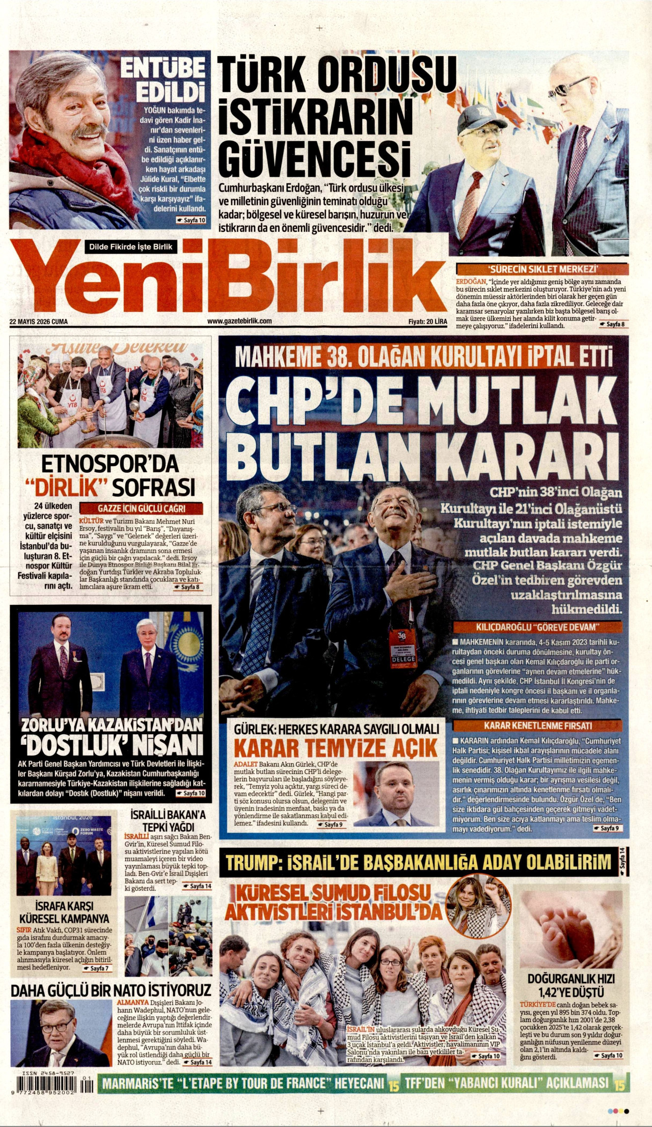 YeniBirlik Gazetesi Manşeti - 22 Mayıs 2026 Birinci Sayfa