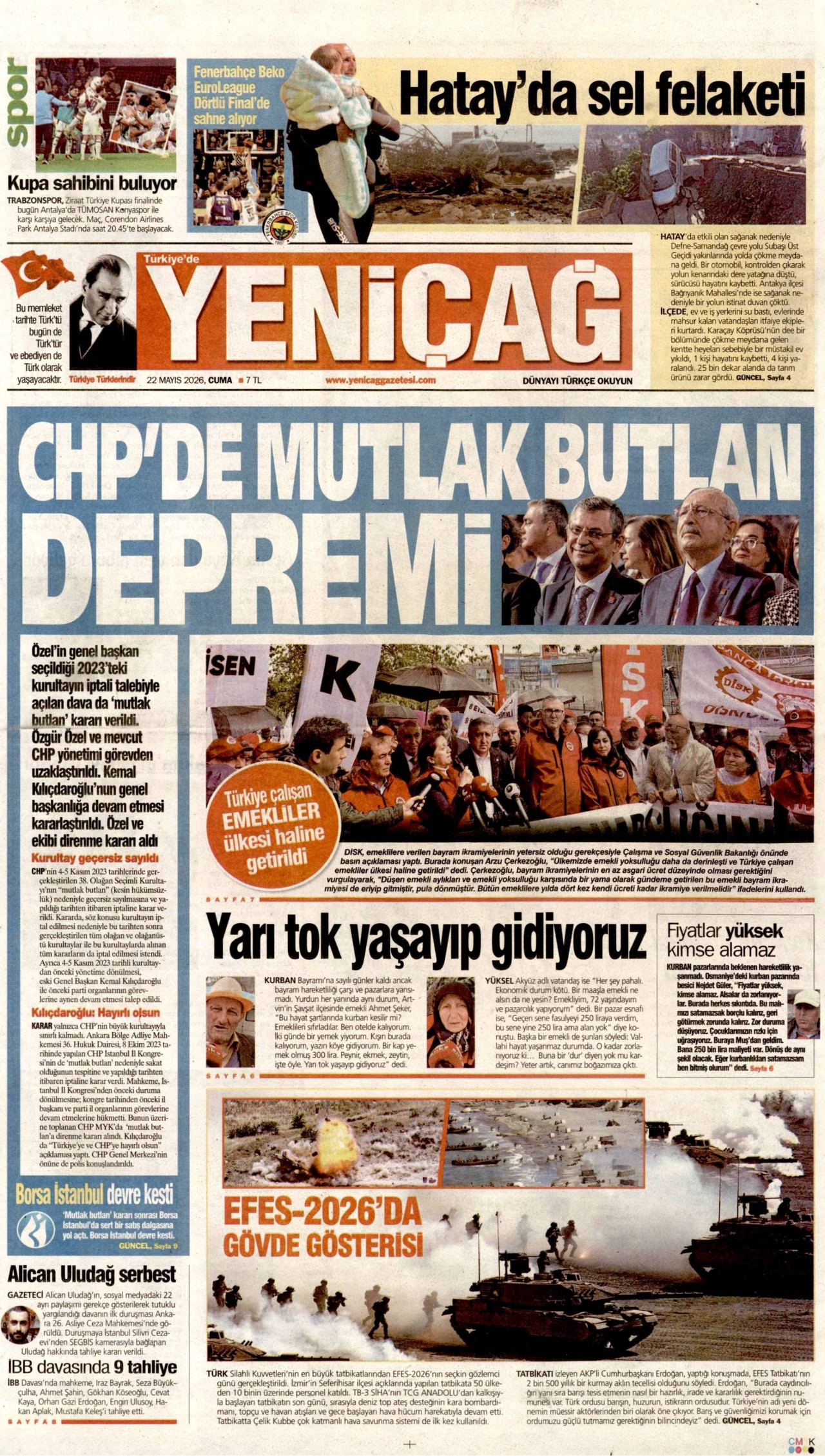 Yeniçağ Gazetesi Manşeti - 22 Mayıs 2026 Birinci Sayfa