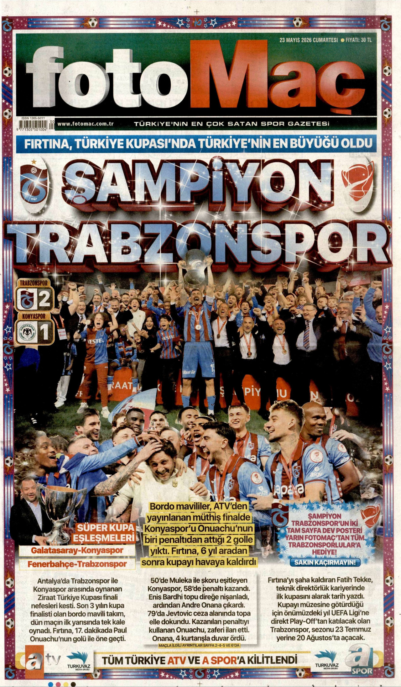 Fotomaç Gazetesi Manşeti - 23 Mayıs 2026 Birinci Sayfa