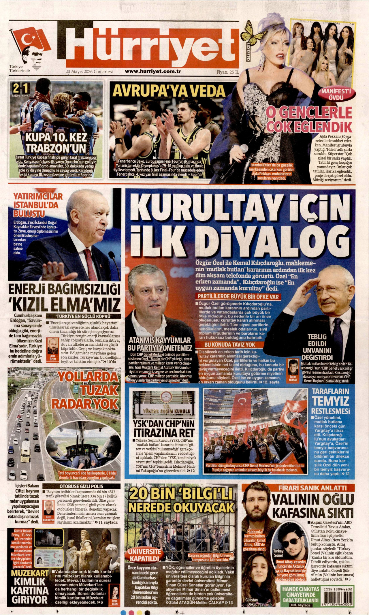 Hürriyet Gazetesi Manşeti - 23 Mayıs 2026 Birinci Sayfa