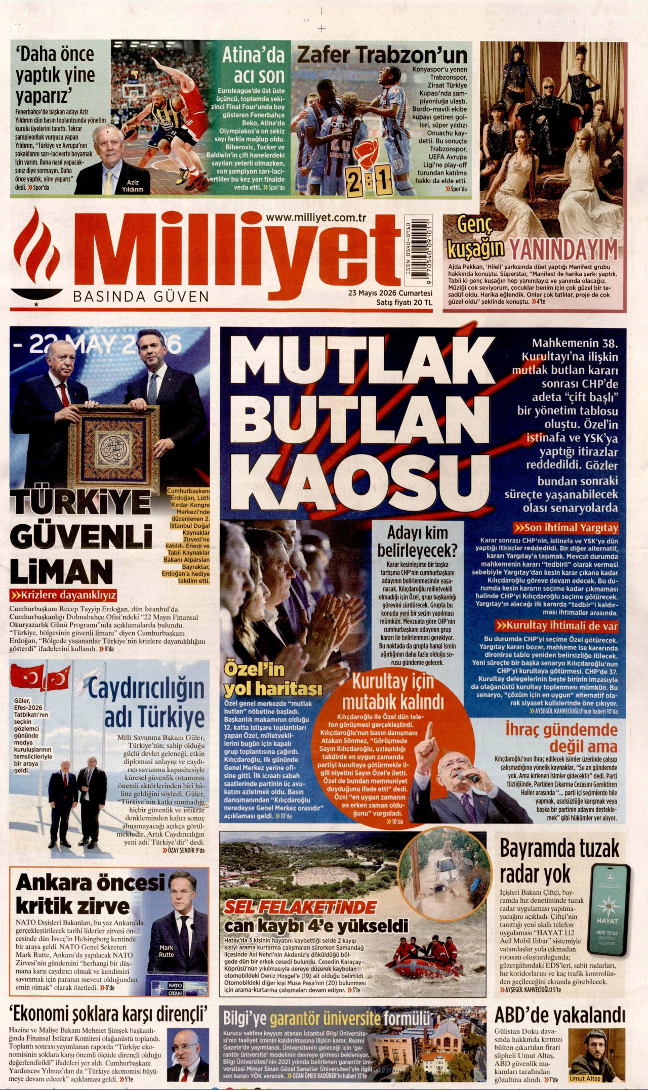 Milliyet Gazetesi Manşeti - 23 Mayıs 2026 Birinci Sayfa