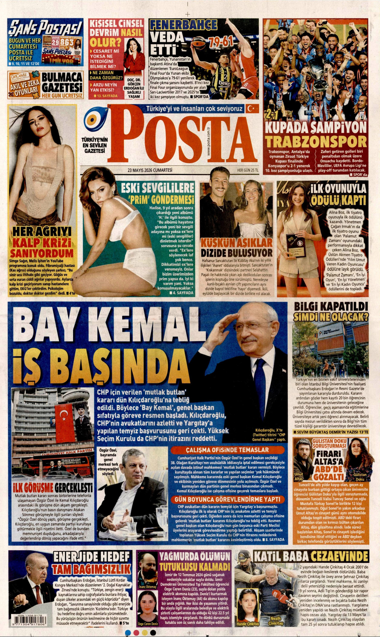 Posta Gazetesi Manşeti - 23 Mayıs 2026 Birinci Sayfa