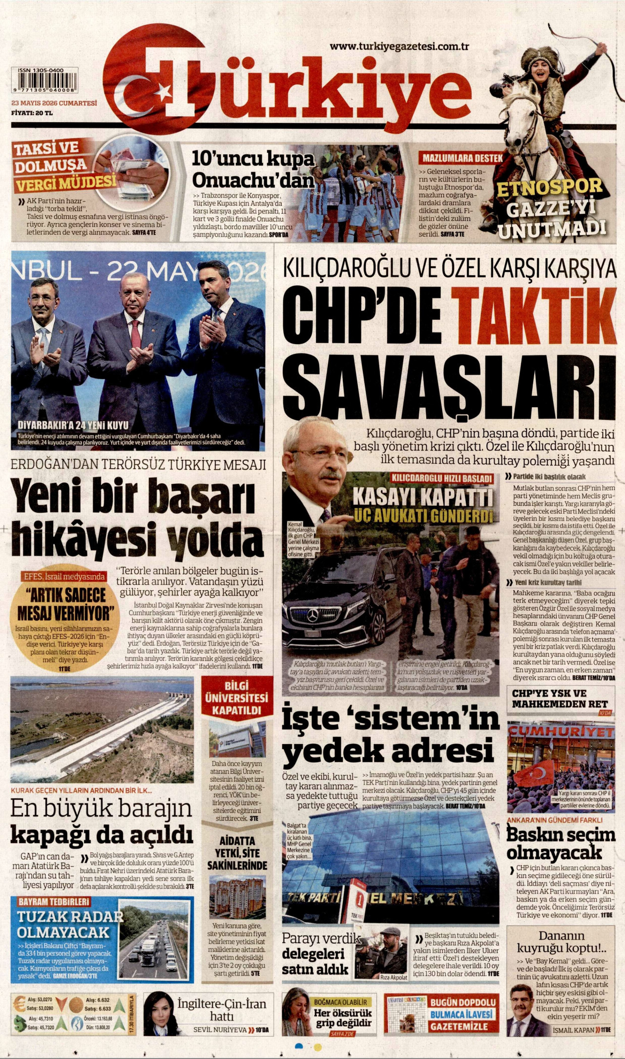 Türkiye Gazetesi Gazetesi Manşeti - 23 Mayıs 2026 Birinci Sayfa