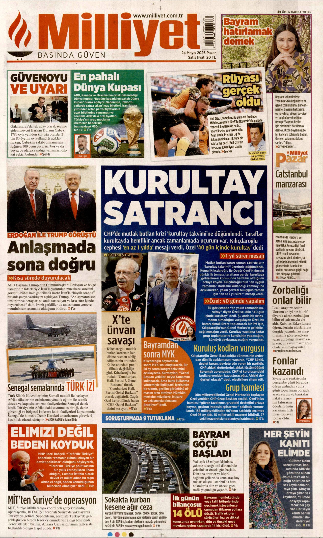 Milliyet Gazetesi Manşeti - 24 Mayıs 2026 Birinci Sayfa