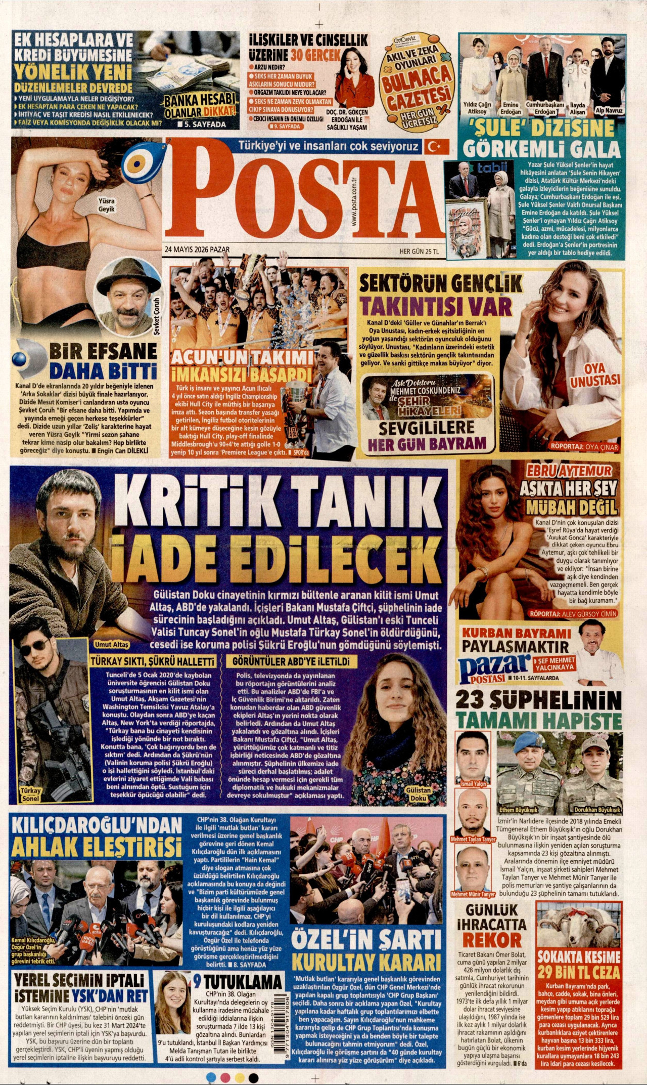 Posta Gazetesi Manşeti - 24 Mayıs 2026 Birinci Sayfa