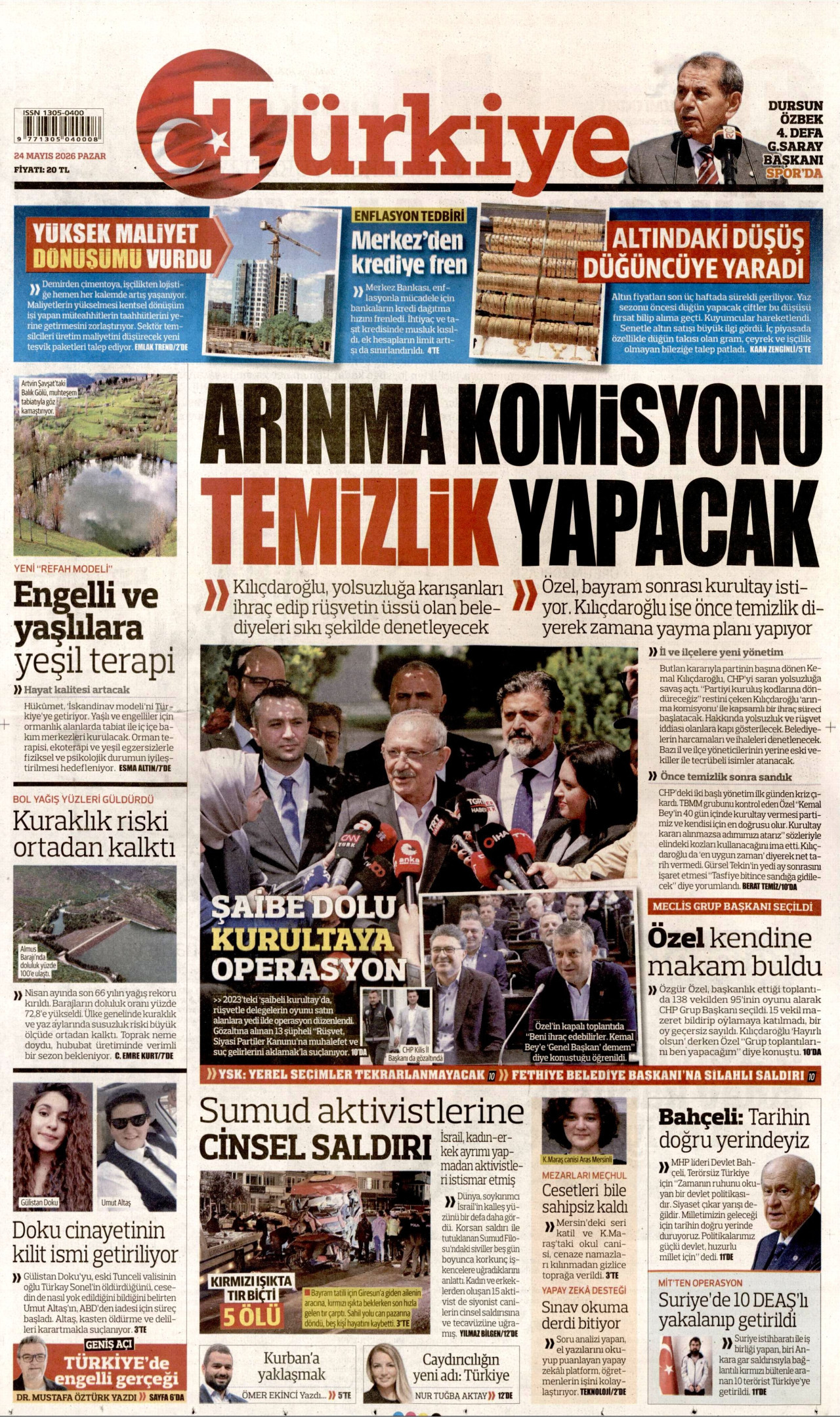 Türkiye Gazetesi Gazetesi Manşeti - 24 Mayıs 2026 Birinci Sayfa