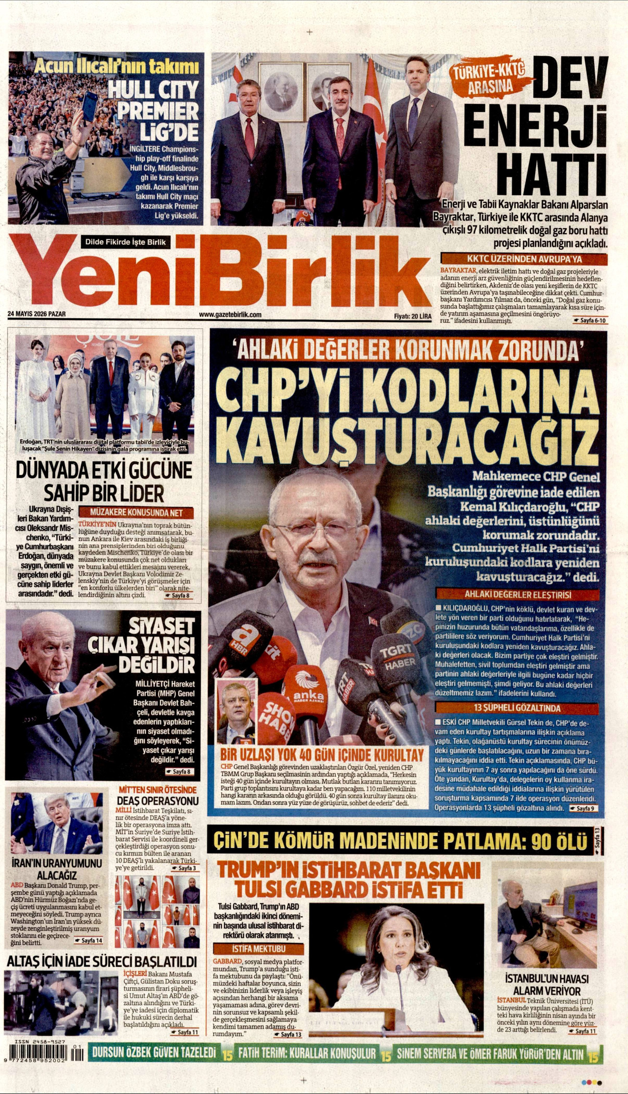 YeniBirlik Gazetesi Manşeti - 24 Mayıs 2026 Birinci Sayfa