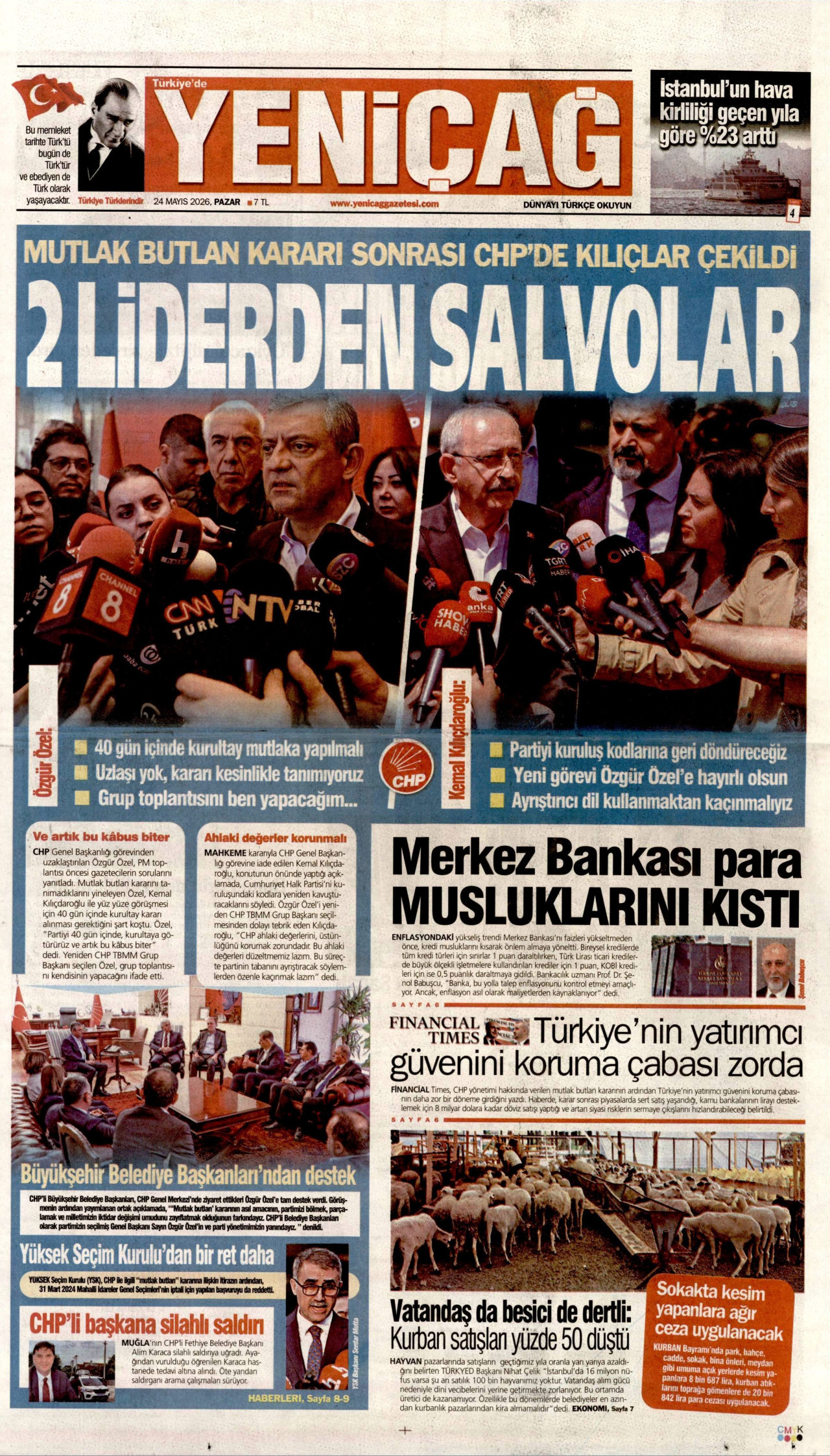 Yeniçağ Gazetesi Manşeti - 24 Mayıs 2026 Birinci Sayfa