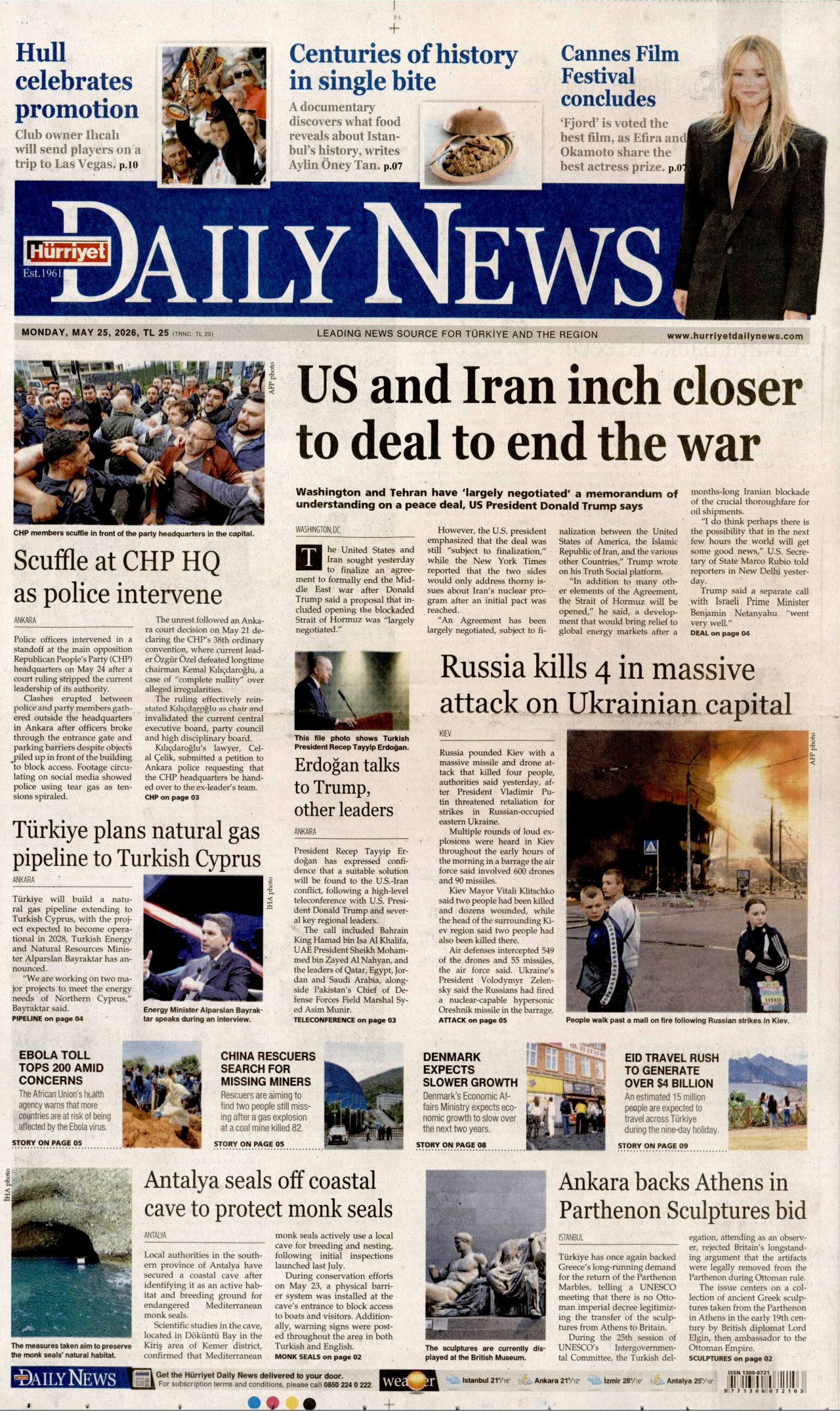 Hürriyet Daily News Gazetesi Manşeti - 25 Mayıs 2026 Birinci Sayfa