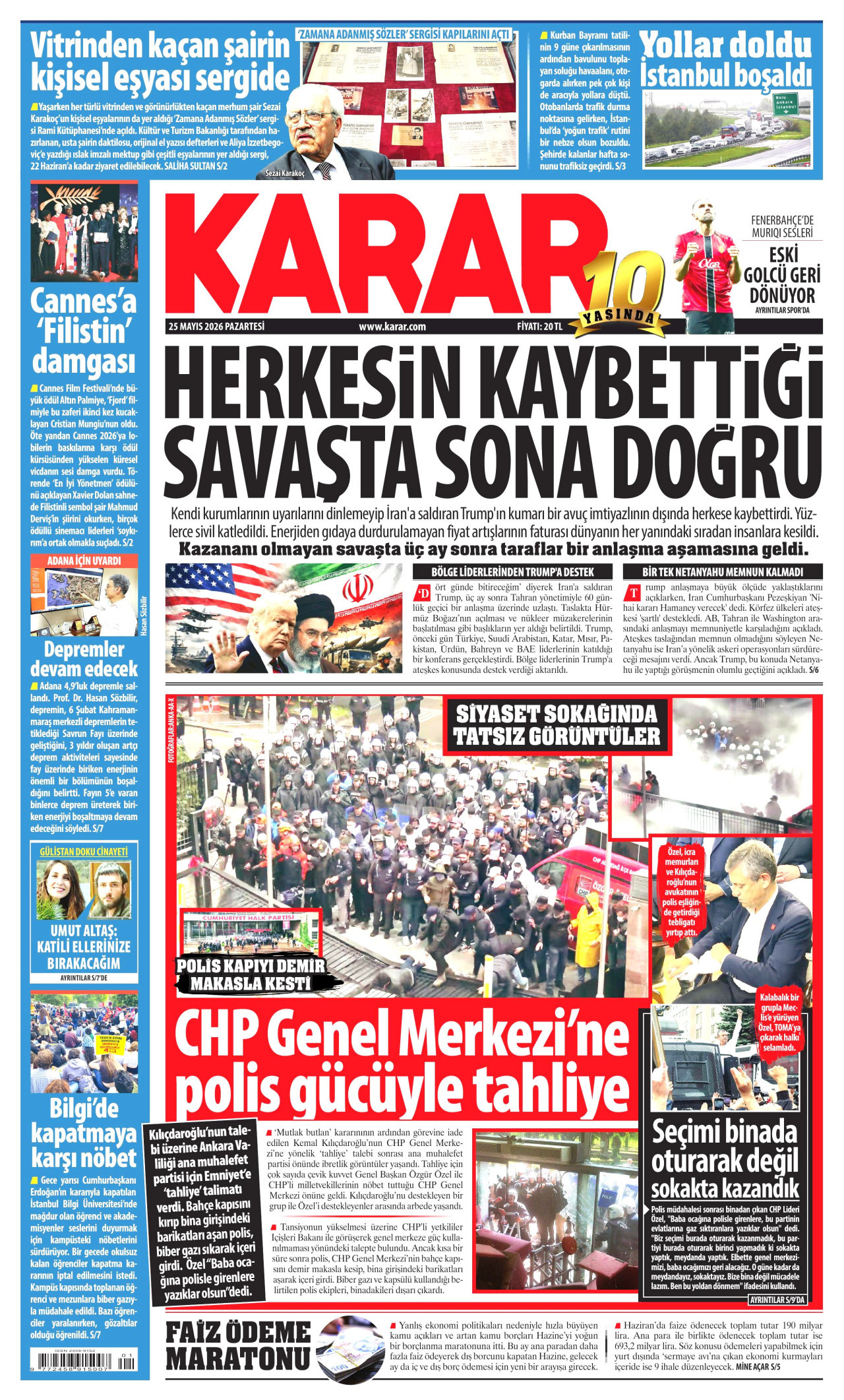 Karar Gazetesi Manşeti - 25 Mayıs 2026 Birinci Sayfa