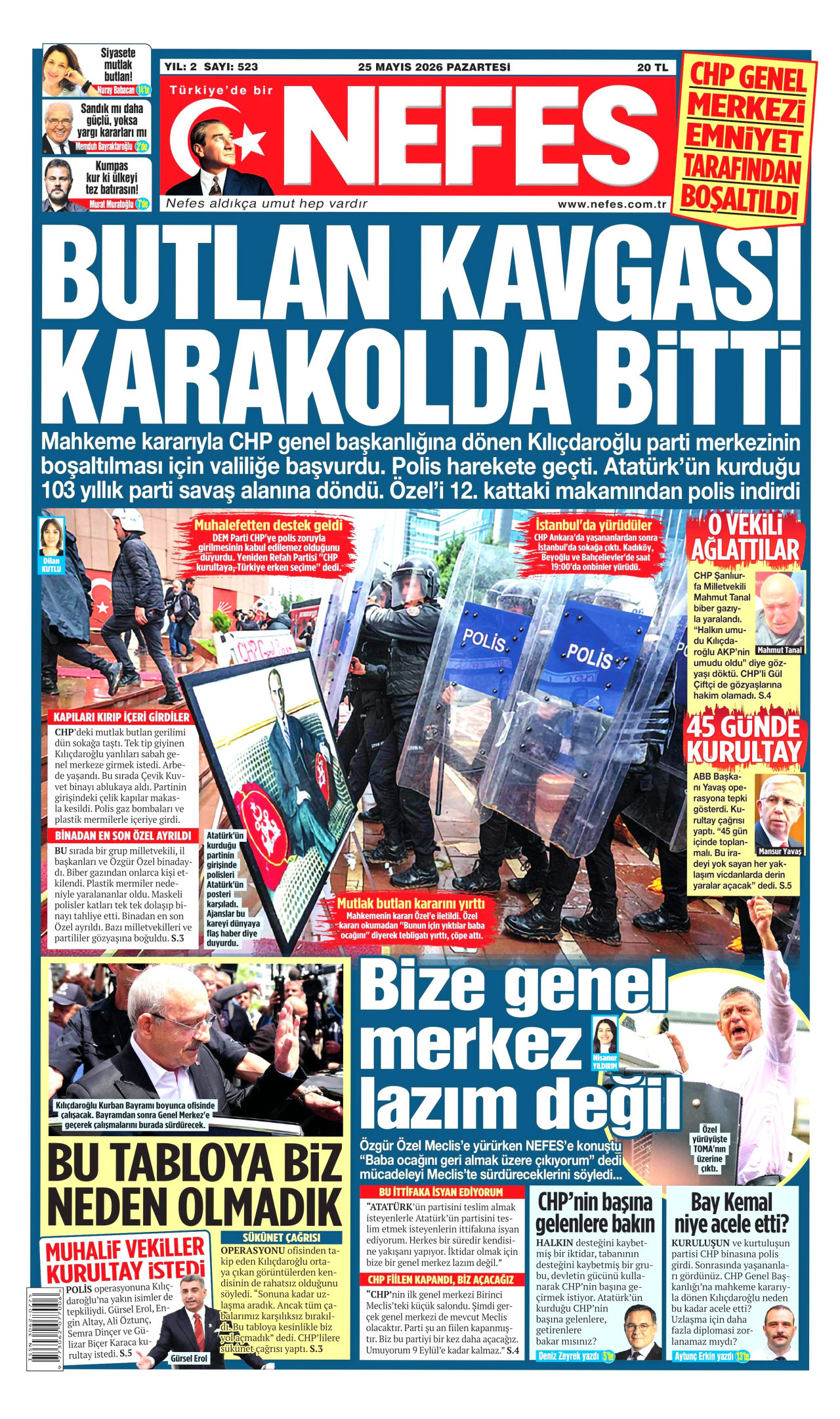 Nefes Gazetesi Manşeti - 25 Mayıs 2026 Birinci Sayfa