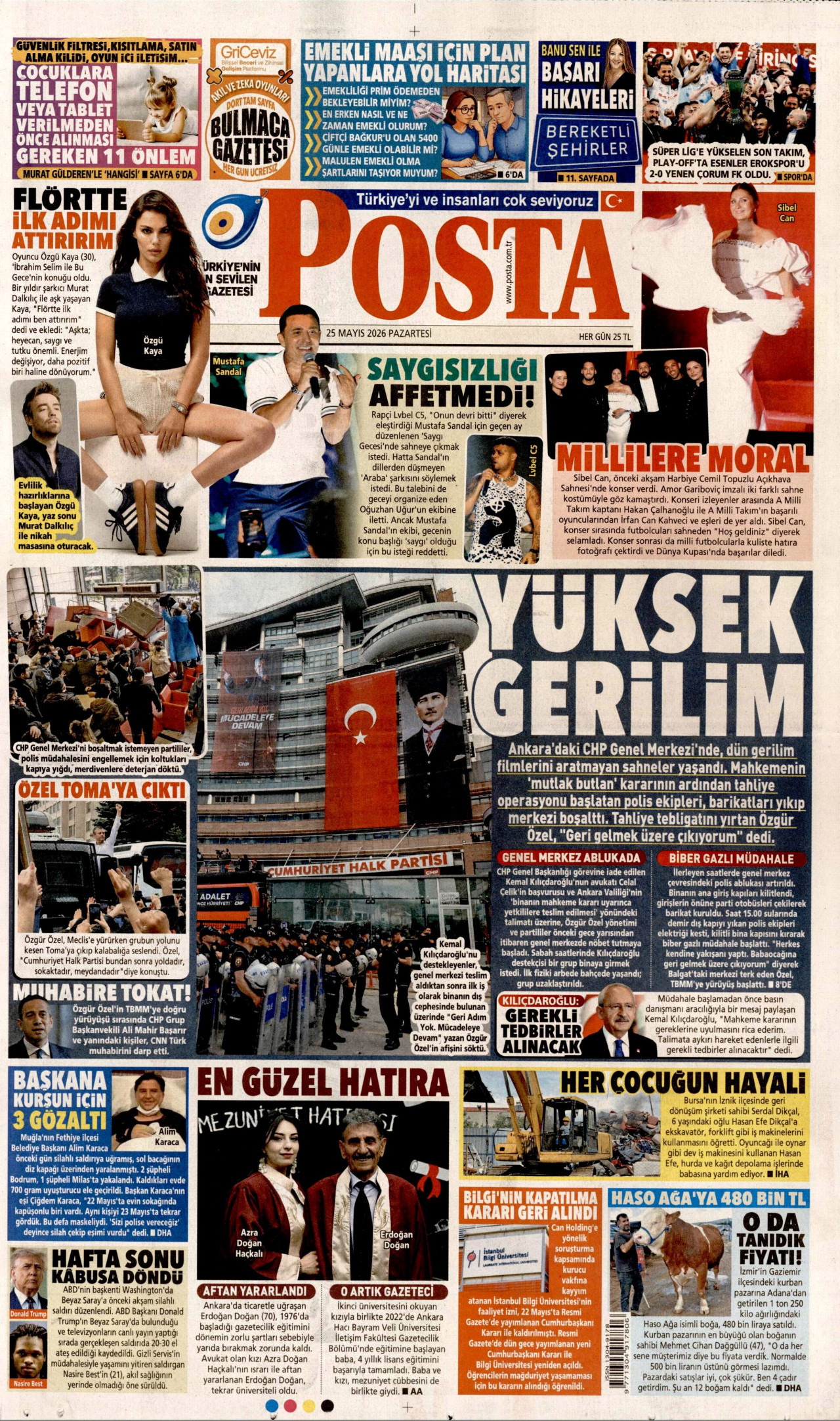 Posta Gazetesi Manşeti - 25 Mayıs 2026 Birinci Sayfa
