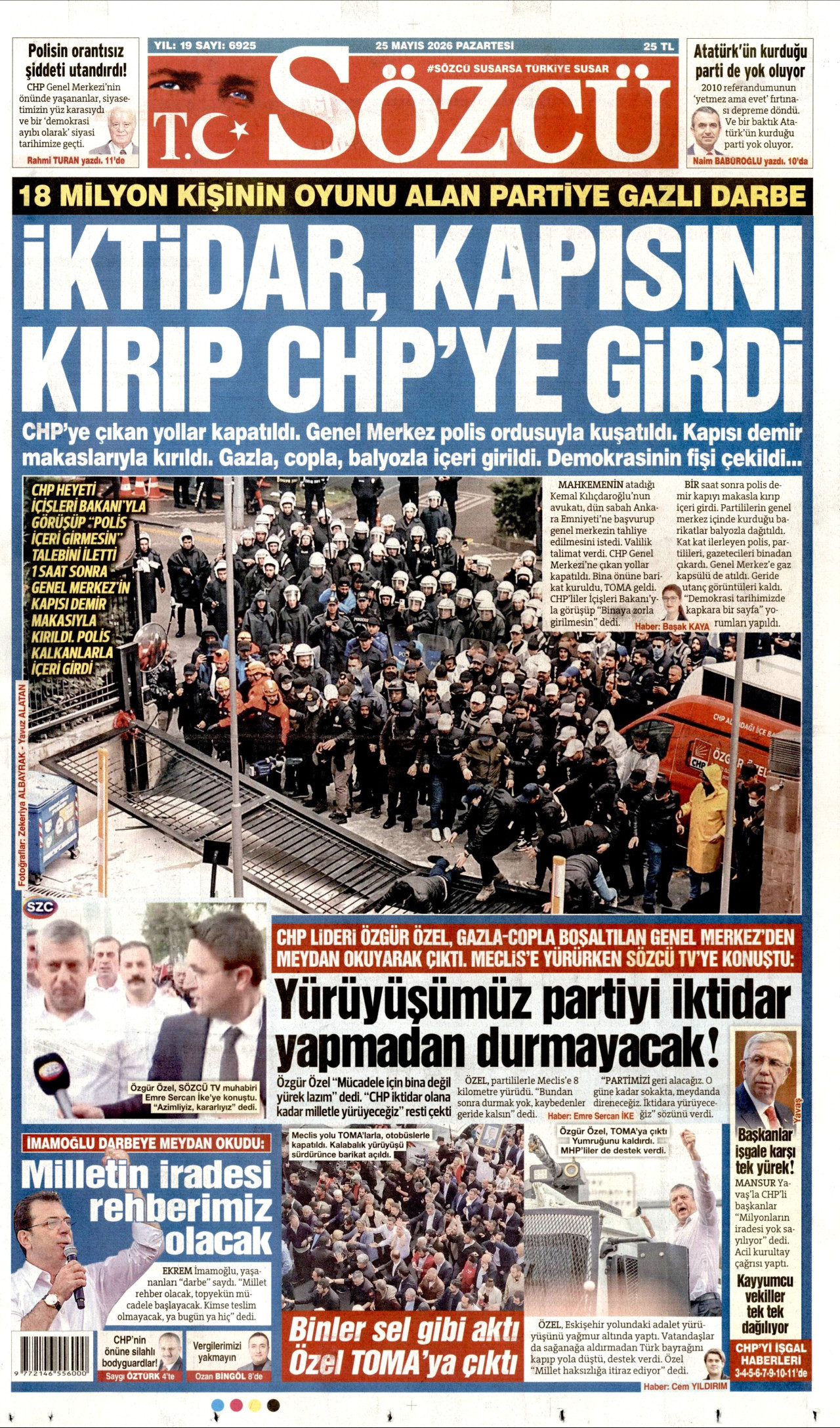Sözcü Gazetesi Manşeti - 25 Mayıs 2026 Birinci Sayfa