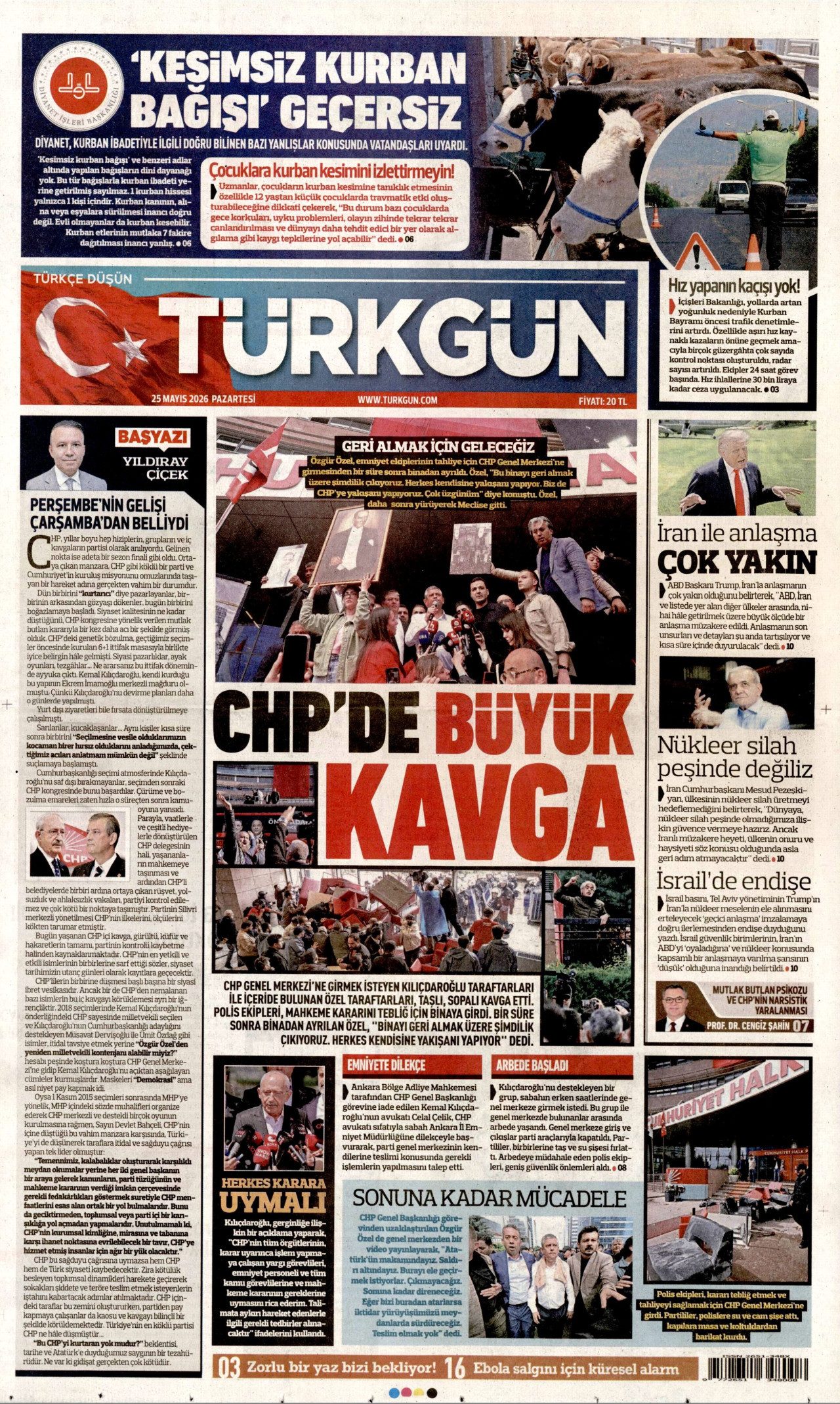 Türkgün Gazetesi Manşeti - 25 Mayıs 2026 Birinci Sayfa