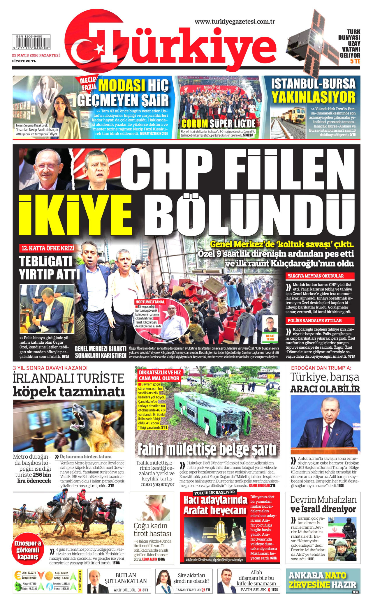 Türkiye Gazetesi Gazetesi Manşeti - 25 Mayıs 2026 Birinci Sayfa
