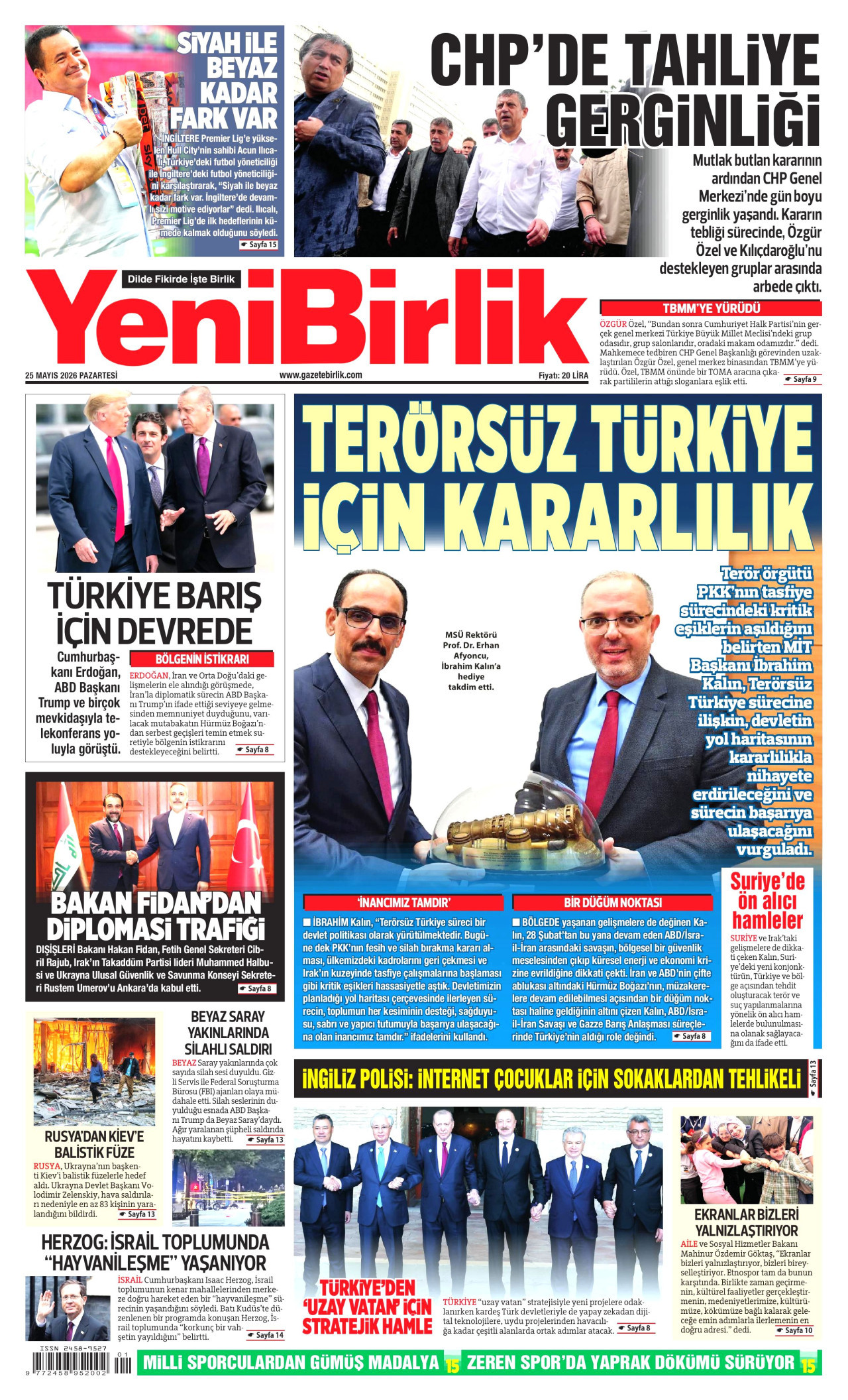 YeniBirlik Gazetesi Manşeti - 25 Mayıs 2026 Birinci Sayfa