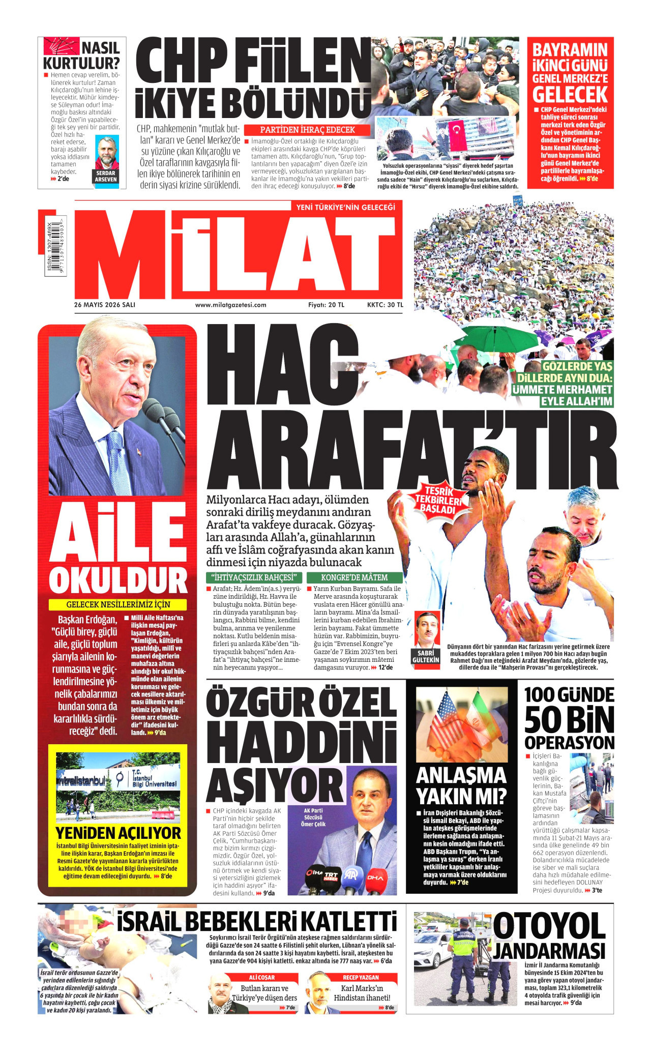 Milat Gazetesi Manşeti - 26 Mayıs 2026 Birinci Sayfa