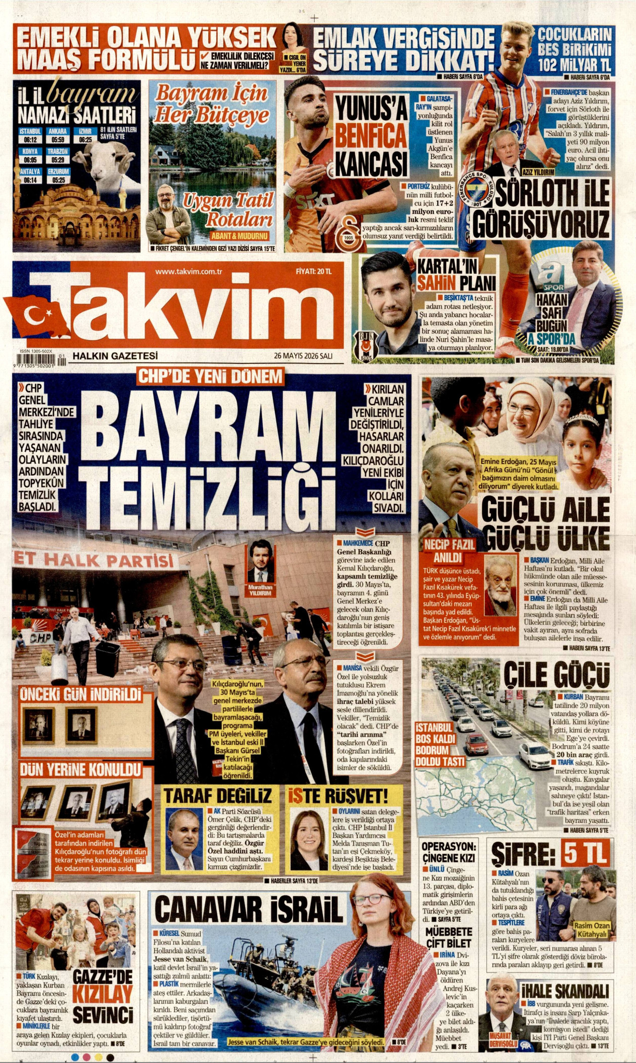 Takvim Gazetesi Manşeti - 26 Mayıs 2026 Birinci Sayfa