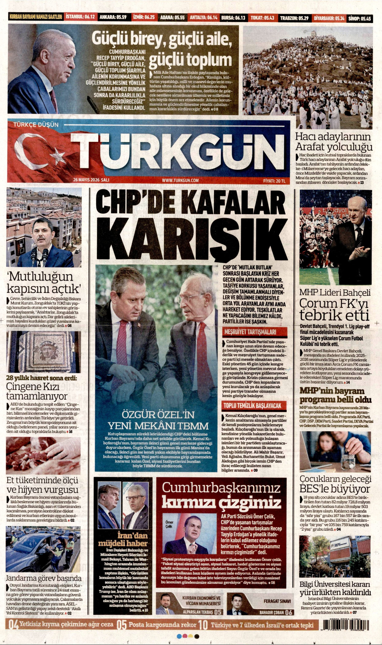 Türkgün Gazetesi Manşeti - 26 Mayıs 2026 Birinci Sayfa