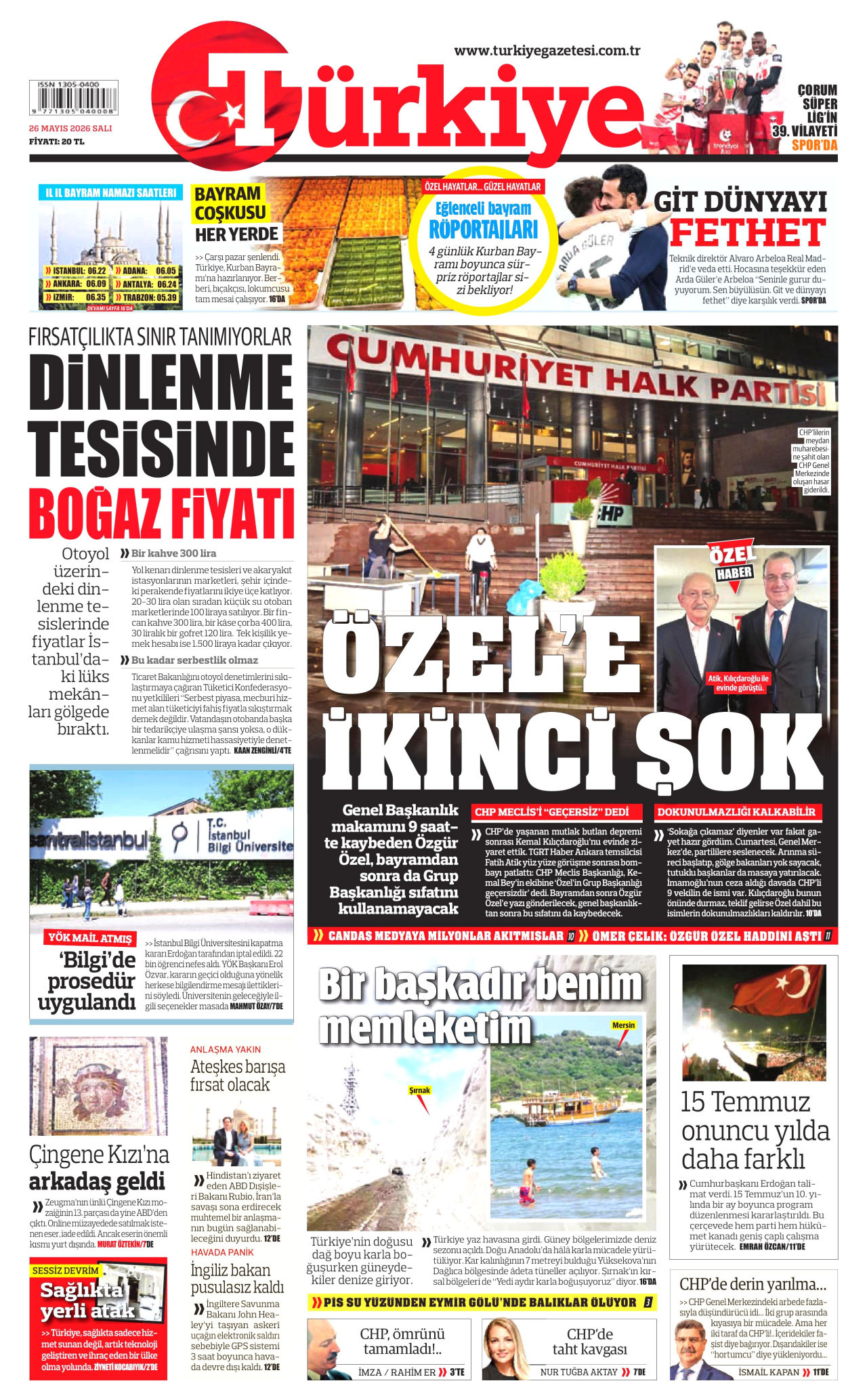Türkiye Gazetesi Gazetesi Manşeti - 26 Mayıs 2026 Birinci Sayfa