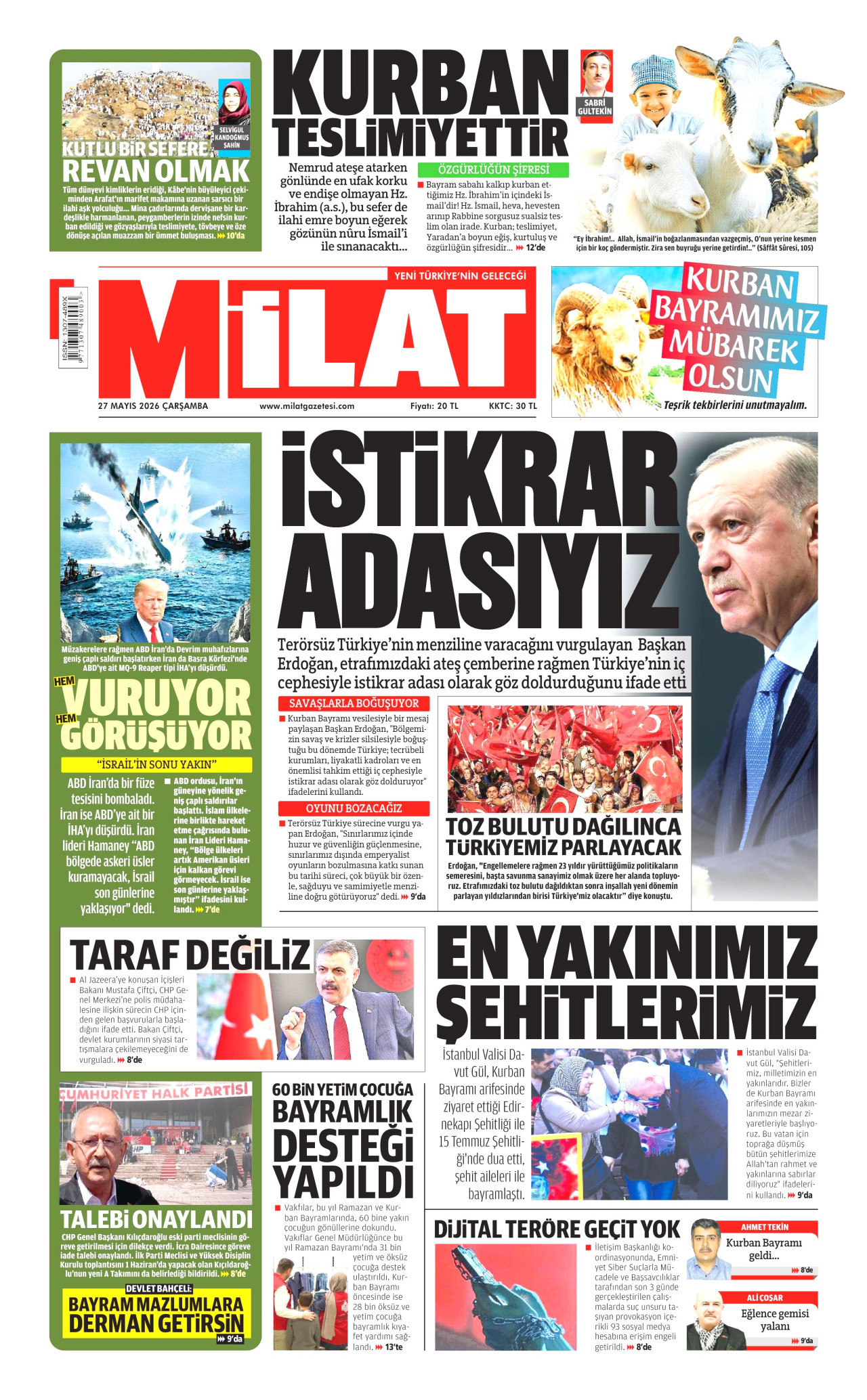 Milat Gazetesi Manşeti - 27 Mayıs 2026 Birinci Sayfa