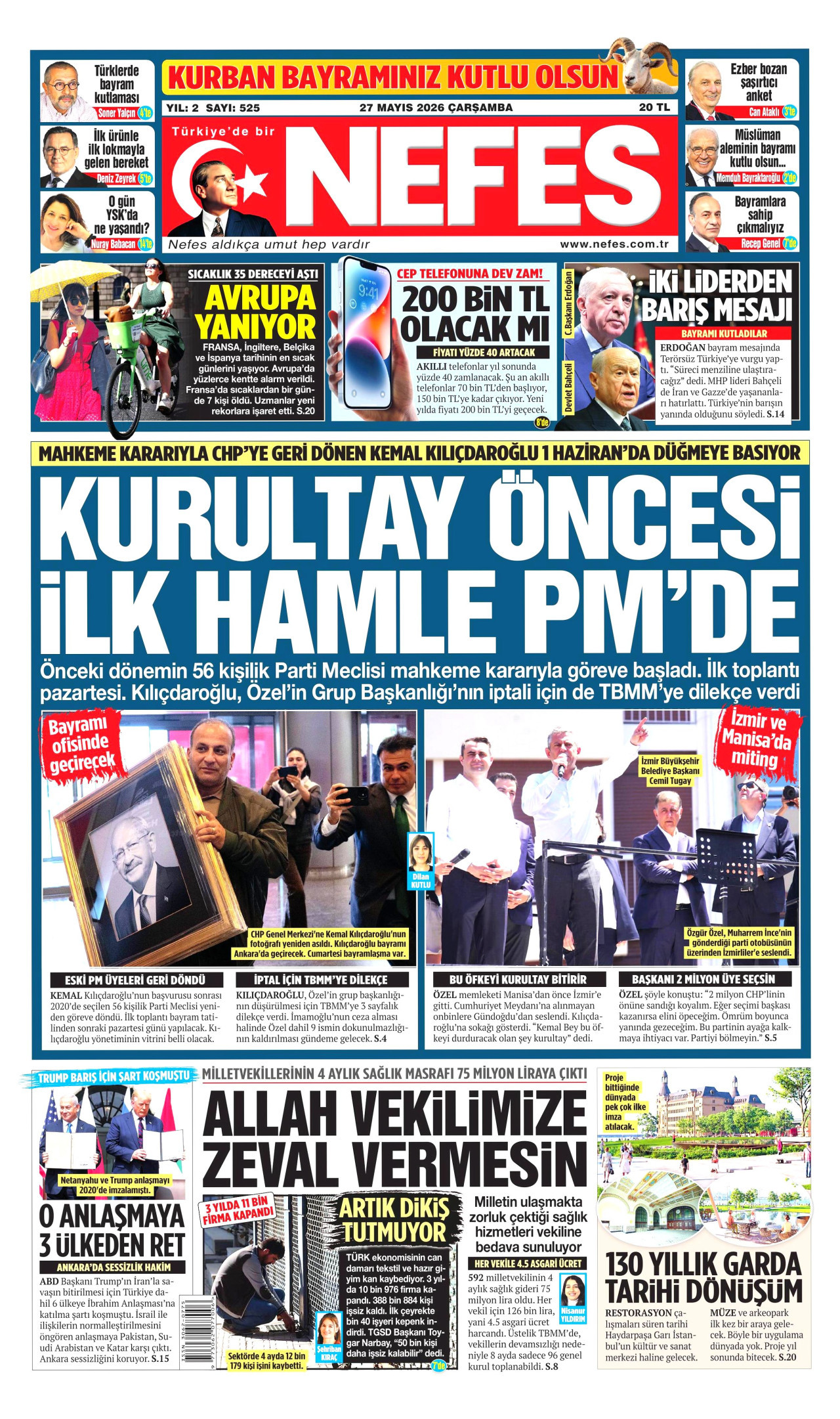 Nefes Gazetesi Manşeti - 27 Mayıs 2026 Birinci Sayfa