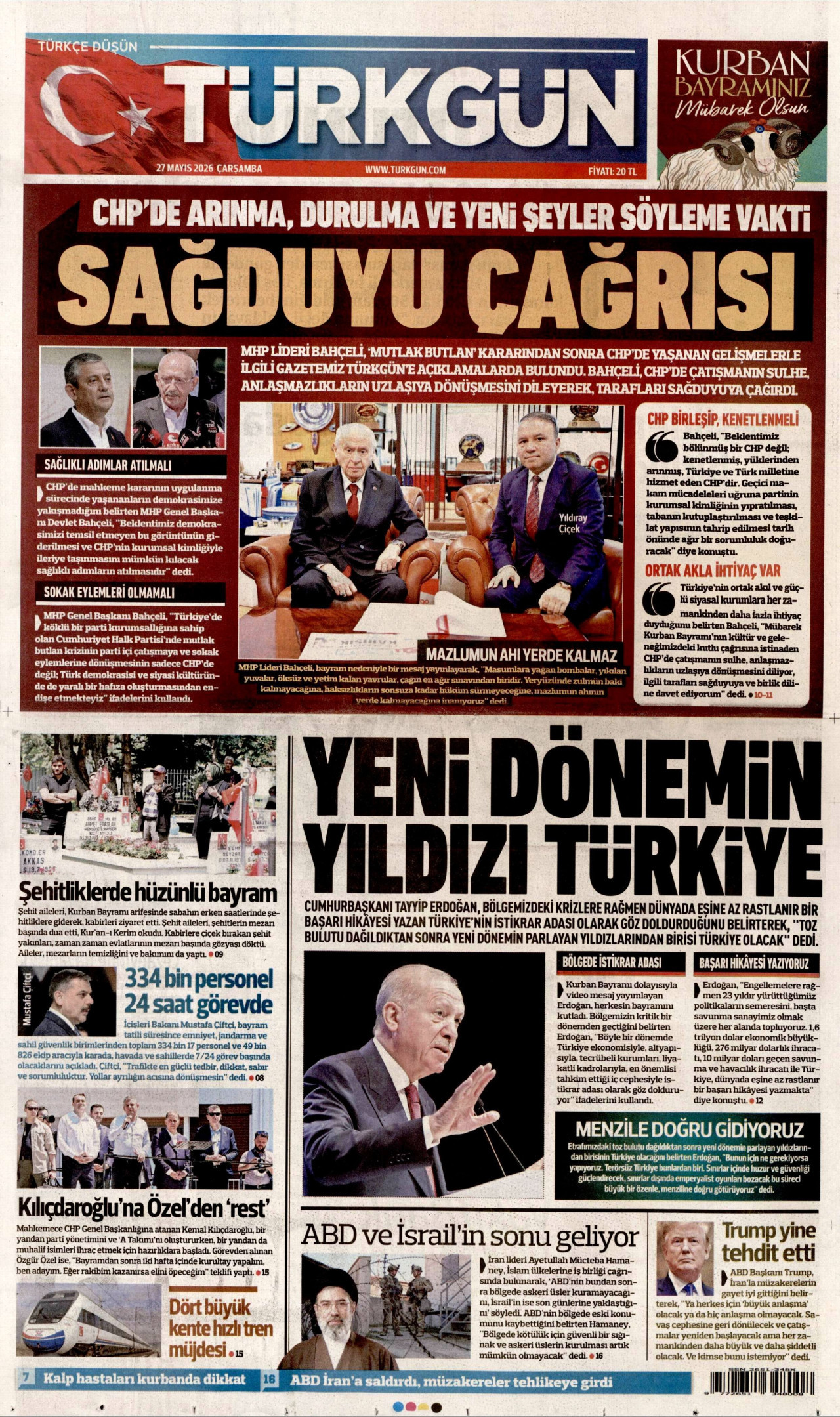 Türkgün Gazetesi Manşeti - 27 Mayıs 2026 Birinci Sayfa